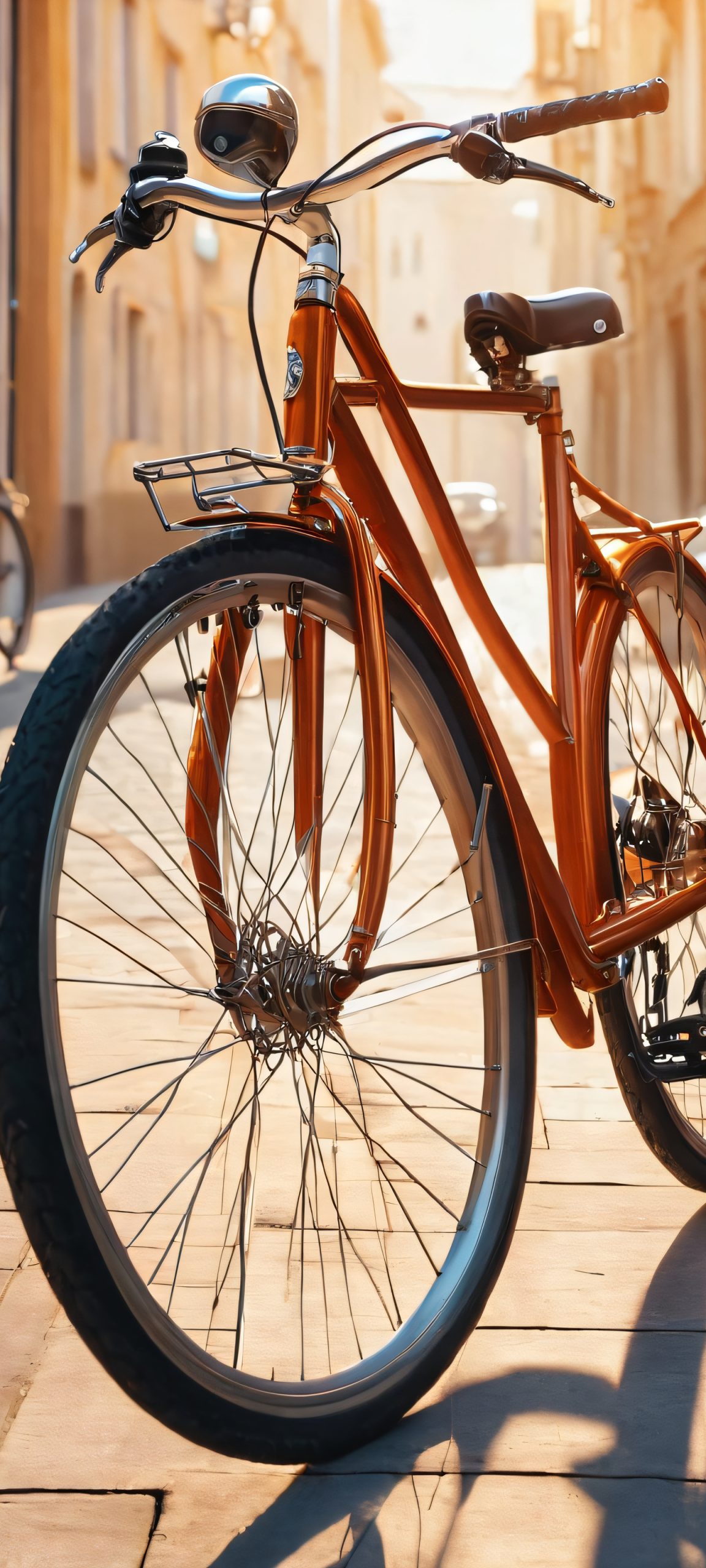 A beautiful bicycle amidst urban scenery, perfectly suited for your iPhone or Android phone