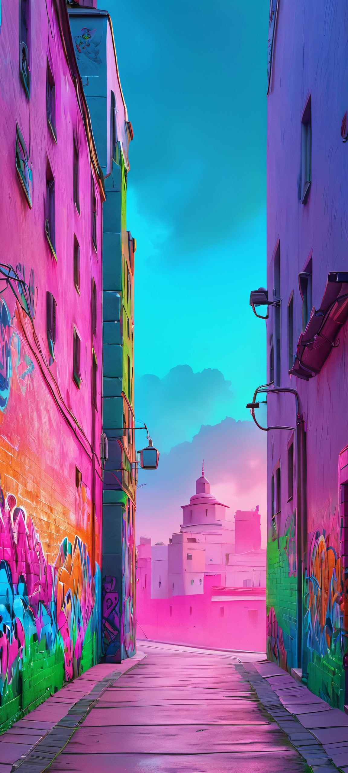 A stunning urban graffiti cityscape for your iPhone or Android device. Perfectly optimized for high-definition displays, this breathtaking 2k QHD masterpiece features vibrant colors and intricate details.
