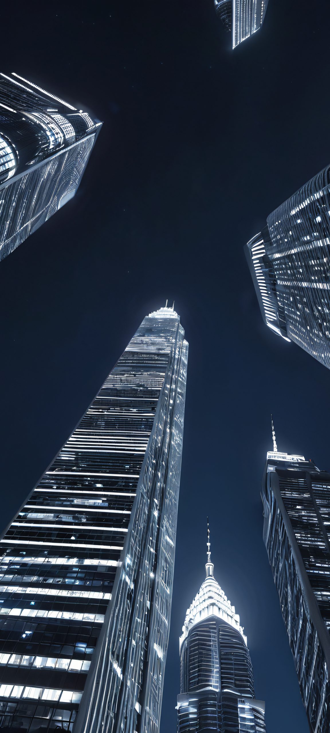 Breathtaking vertical mobile phone wallpaper of Skyscrapers at night, perfectly optimized for iPhone, Samsung Galaxy, and Android home screens.