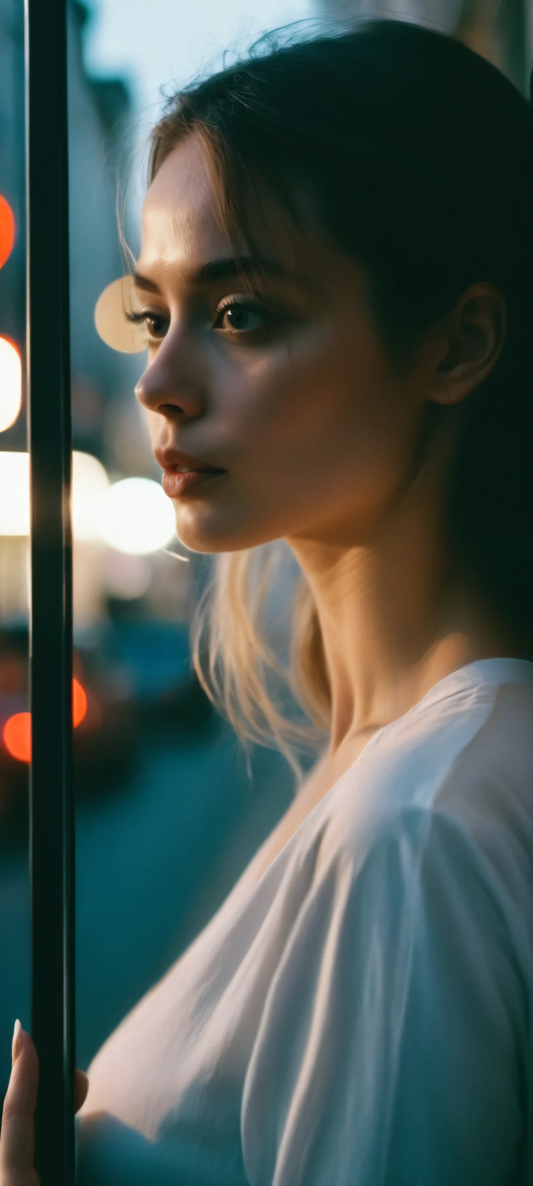 Breathtaking lowlight street scene on iPhone/Android with women in the city at night.