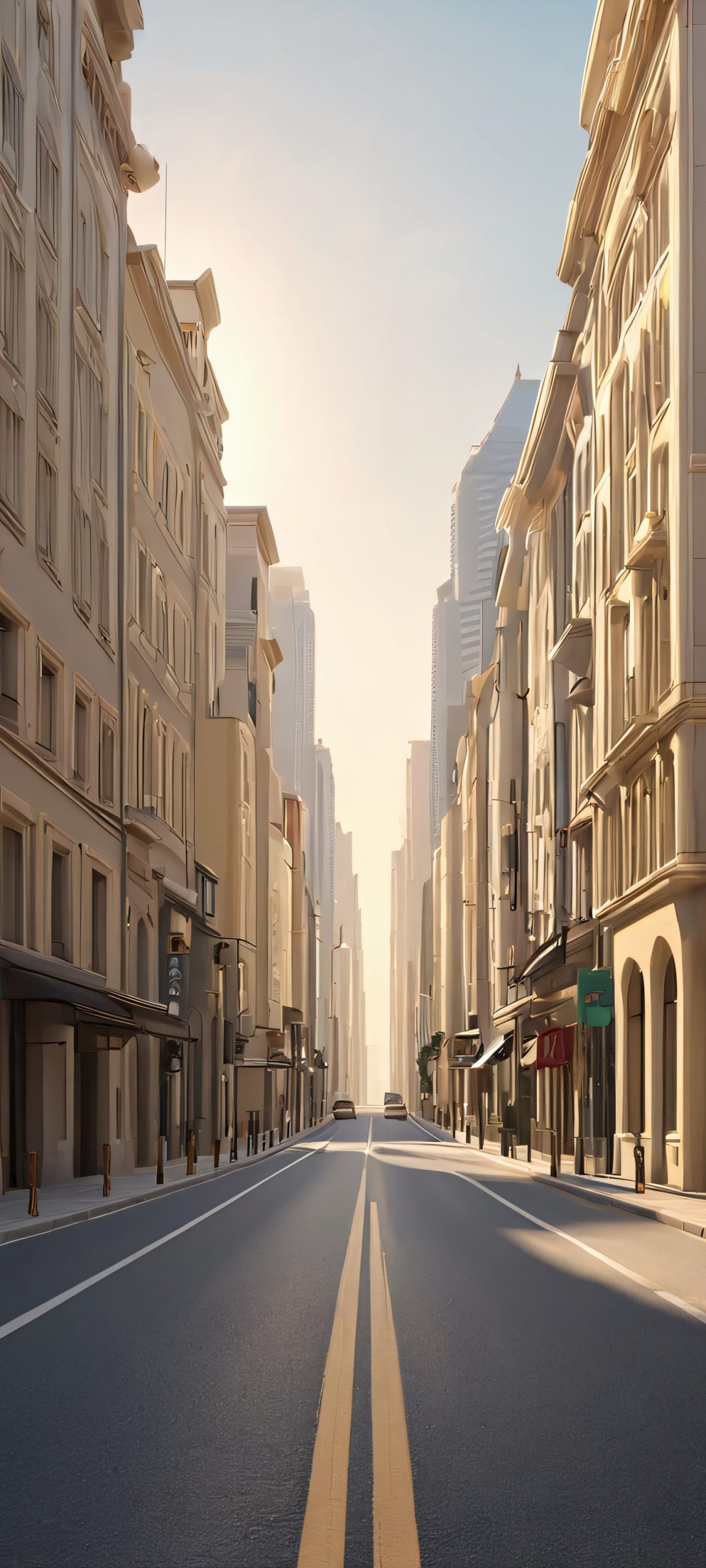A serene roadscape on an iPhone or Android, showcasing the beauty of urban architecture at daylight.