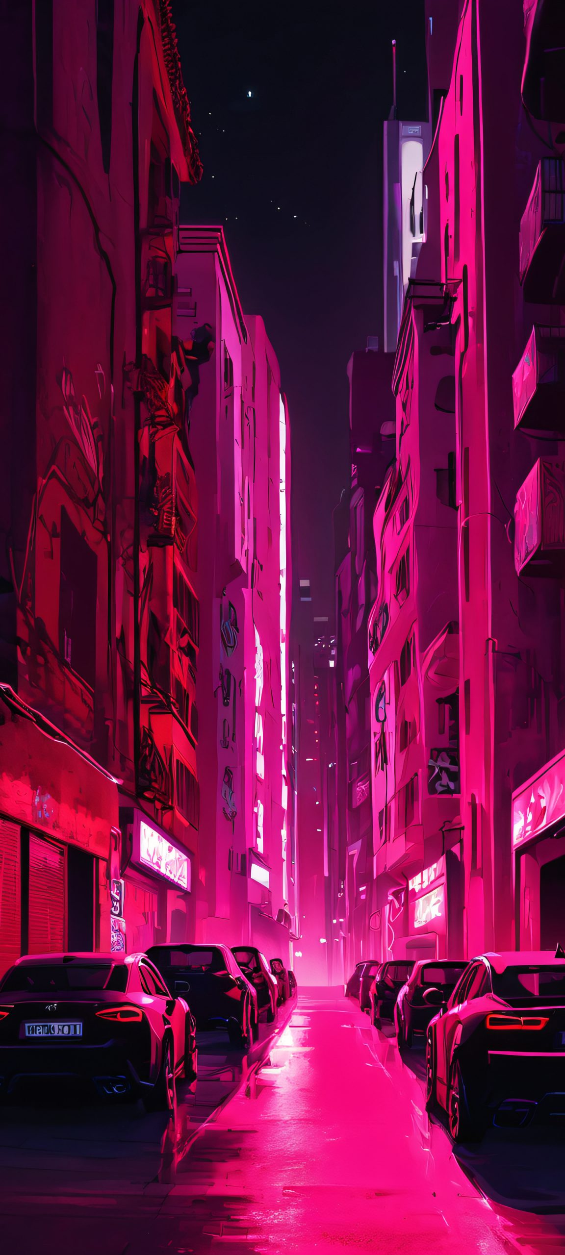 A stunning cityscape at night, featuring vibrant red and pink hues amidst the urban landscape, perfect for iPhone and Android devices