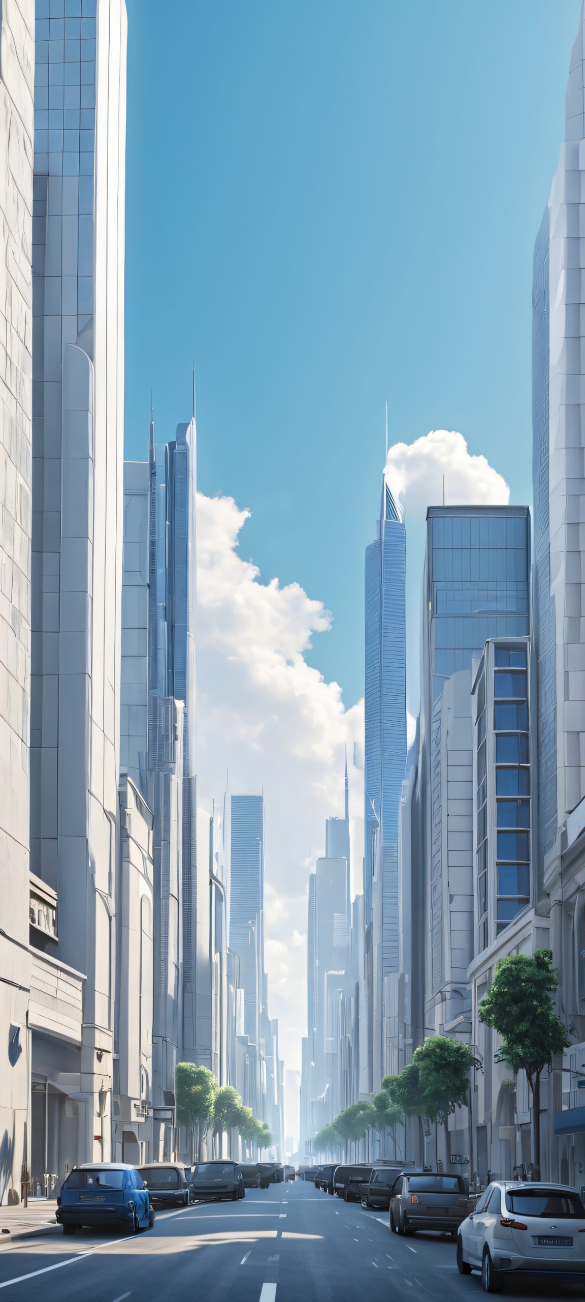 A stunning cityscape at daylight, featuring grey, blue, and white hues, perfectly optimized for iPhone and Android devices