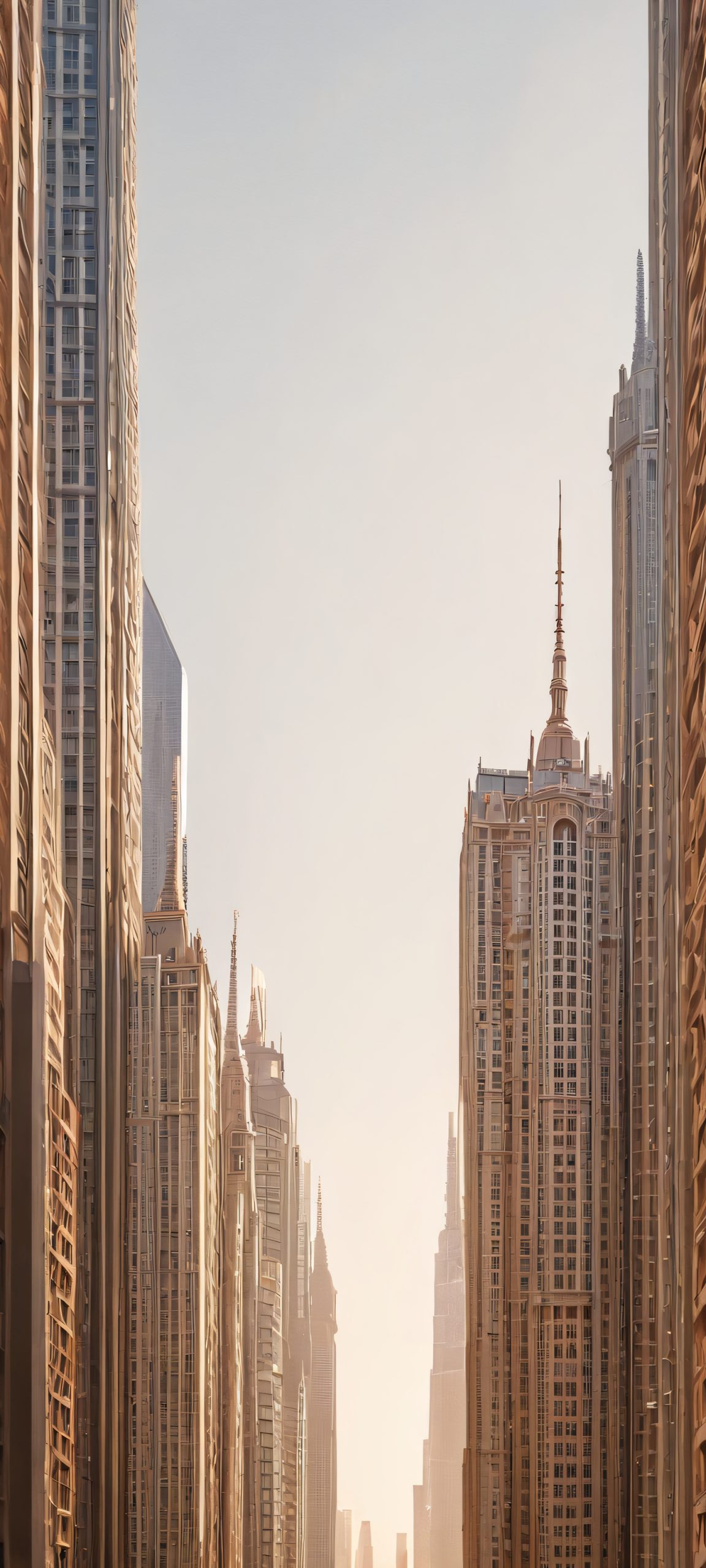 A stunning cityscape of towering skyscrapers and busy streets on an iPhone or Android device