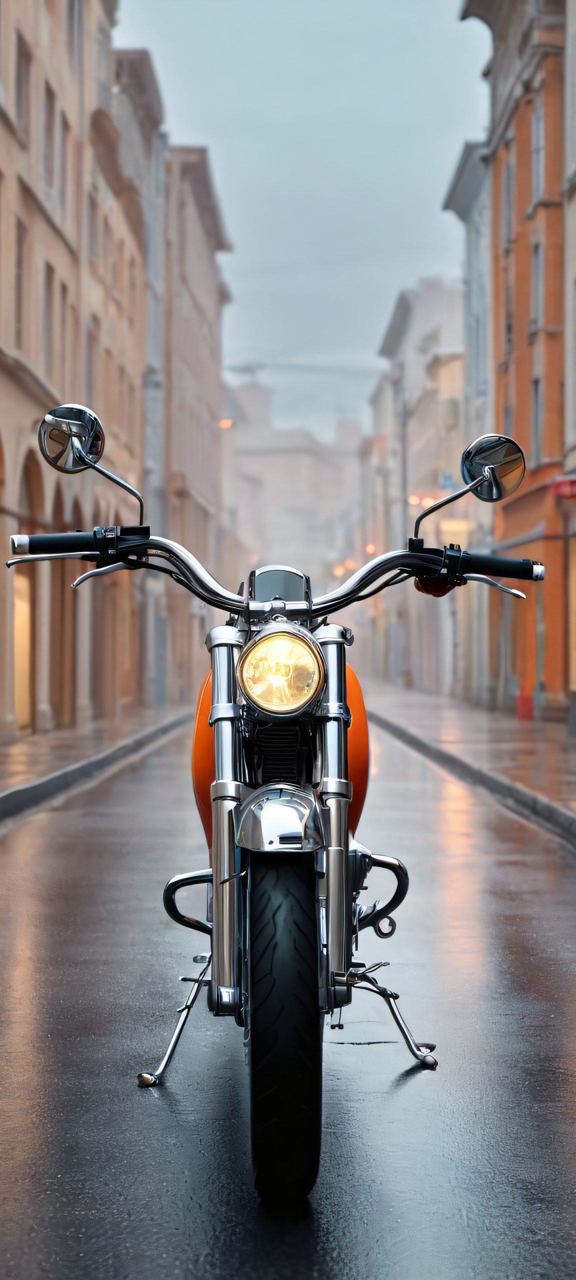 A serene bike ride on a city street on a soft overcast day, perfectly suited for iPhone and Android home screens.