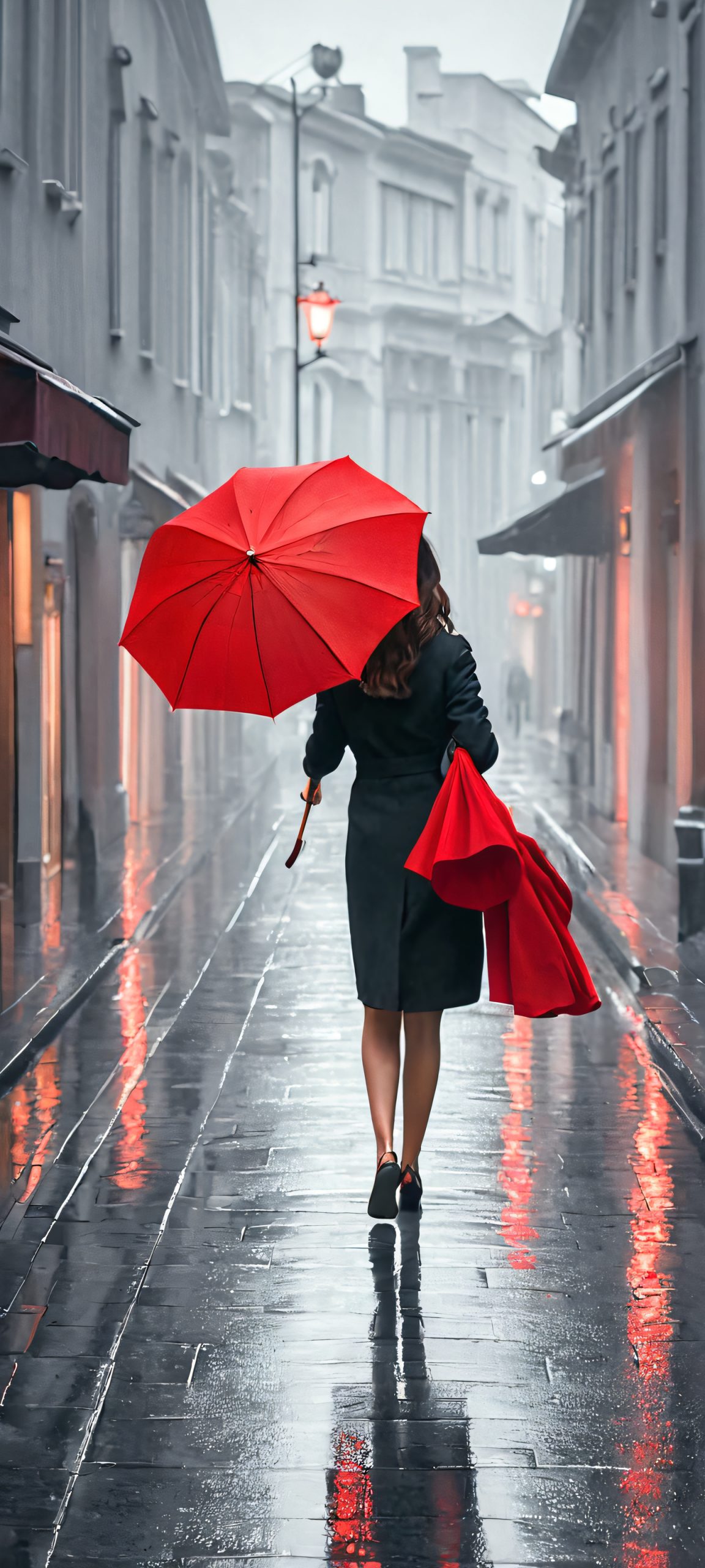 urban oasis woman red umbrella city street scaled