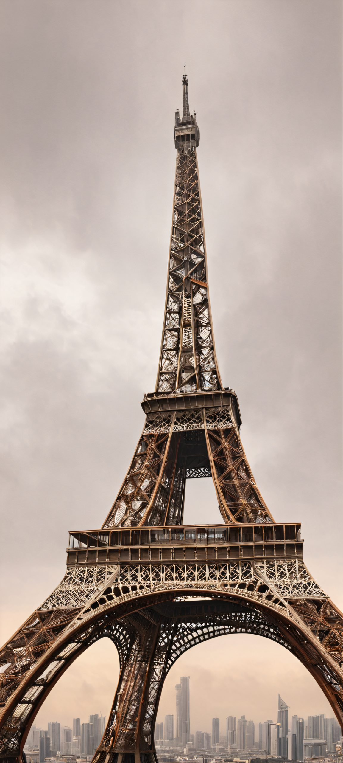 A majestic urban landscape with towering structures against an overcast sky, perfectly optimized for iPhone, Samsung Galaxy, and Android home screens.