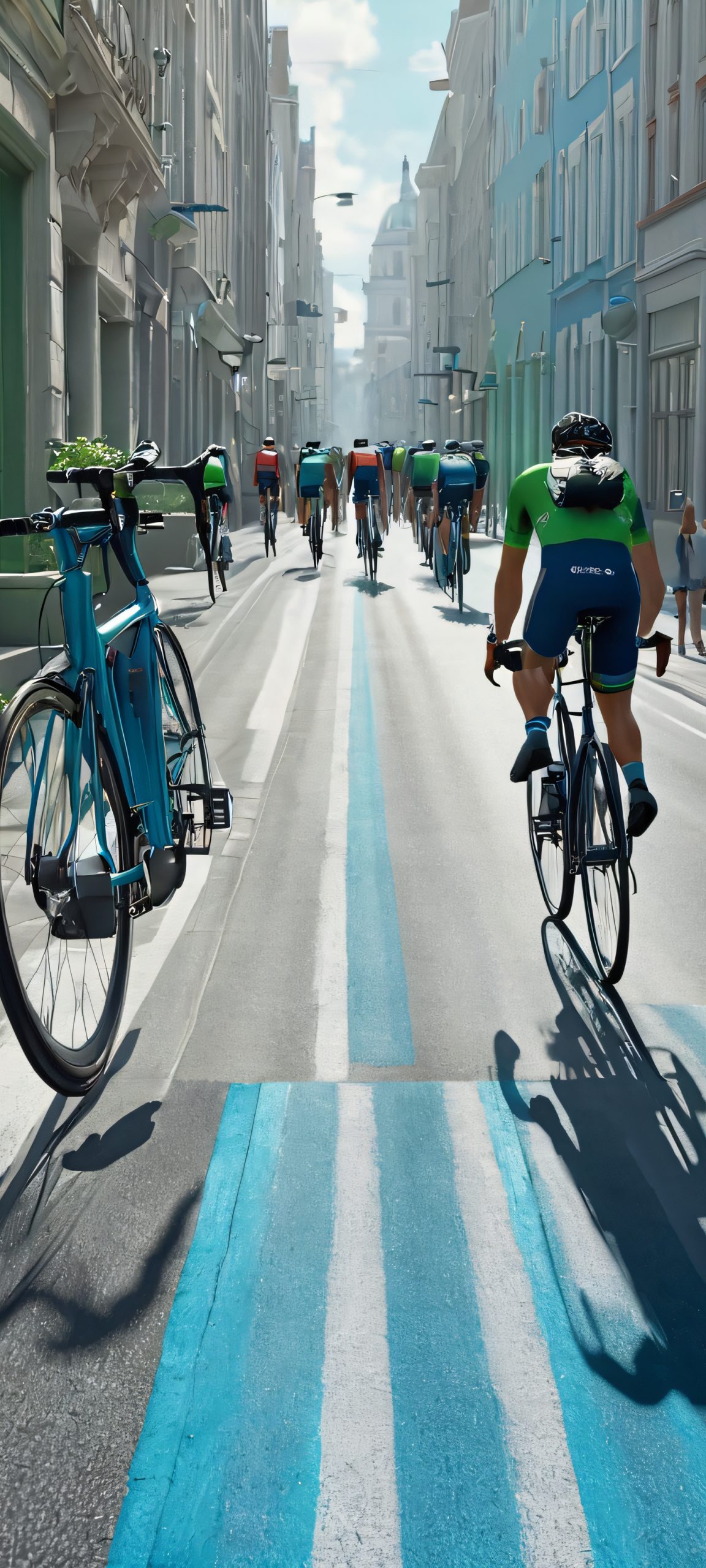 Cyclists on a city street during the day, perfectly optimized for iPhone and Android home screens
