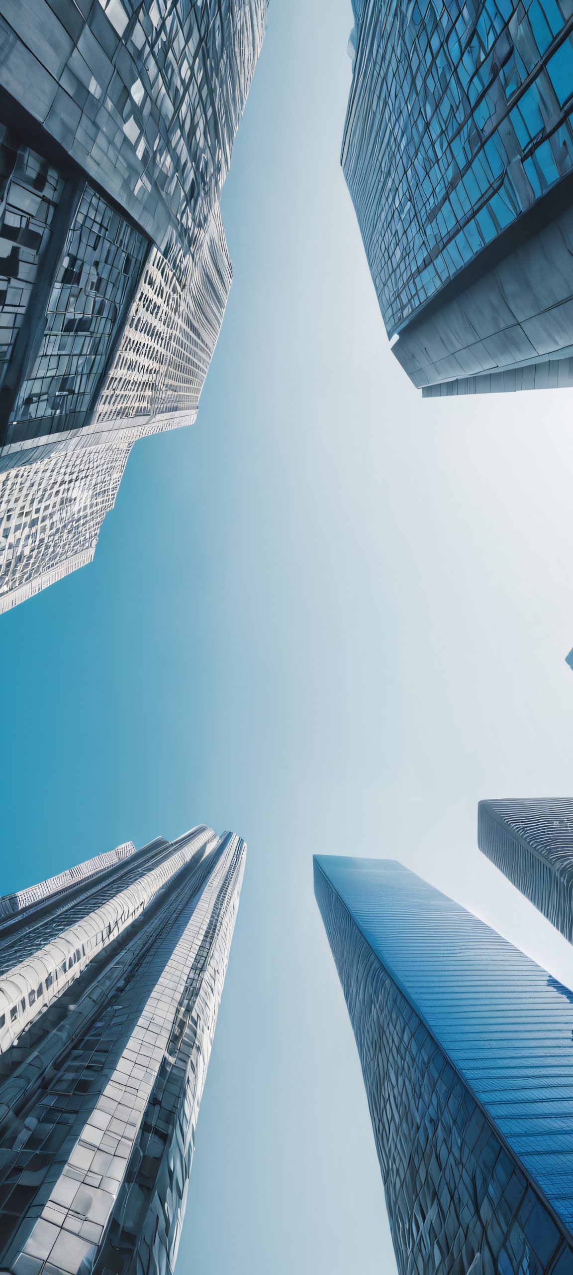 Breathtaking vertical cityscape wallpaper featuring skyscrapers in shades of grey and blue, perfect for iPhone and Android home screens