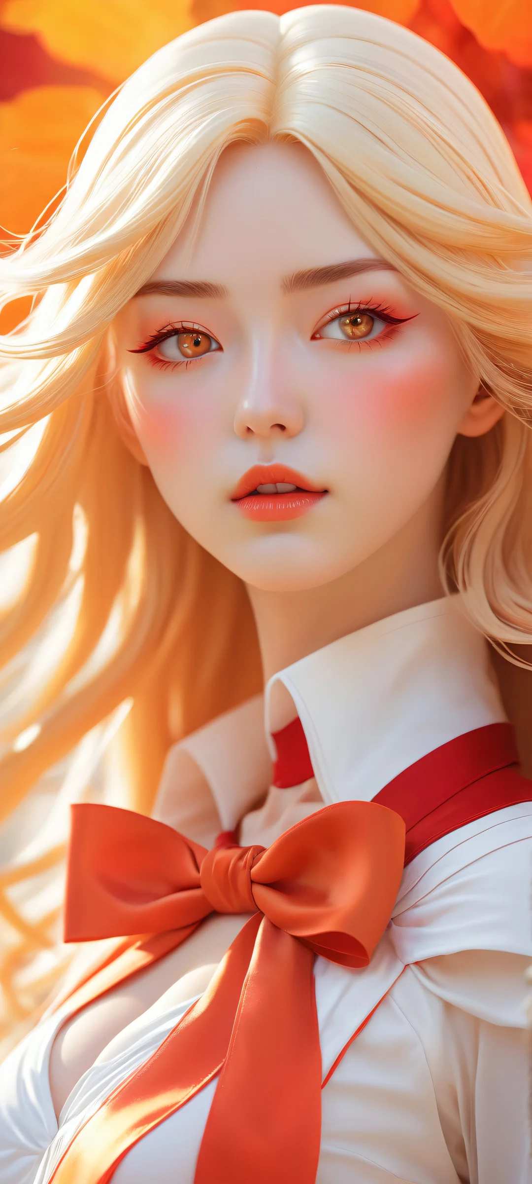iPhone and Android users will adore this breathtaking vertical portrait of Sailor Venus, featuring her stunning blonde hair and red hair bow, set against a peaceful pure void.