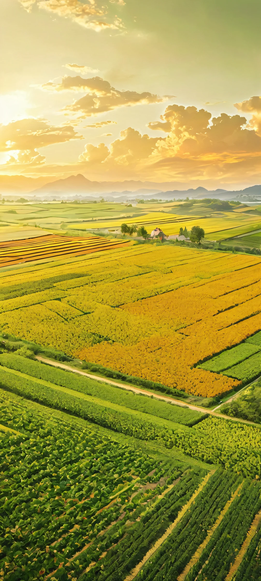 Lora Sailor Venus surrounded by geometric agricultural fields on an overcast daylight scene for iPhone and Android devices.