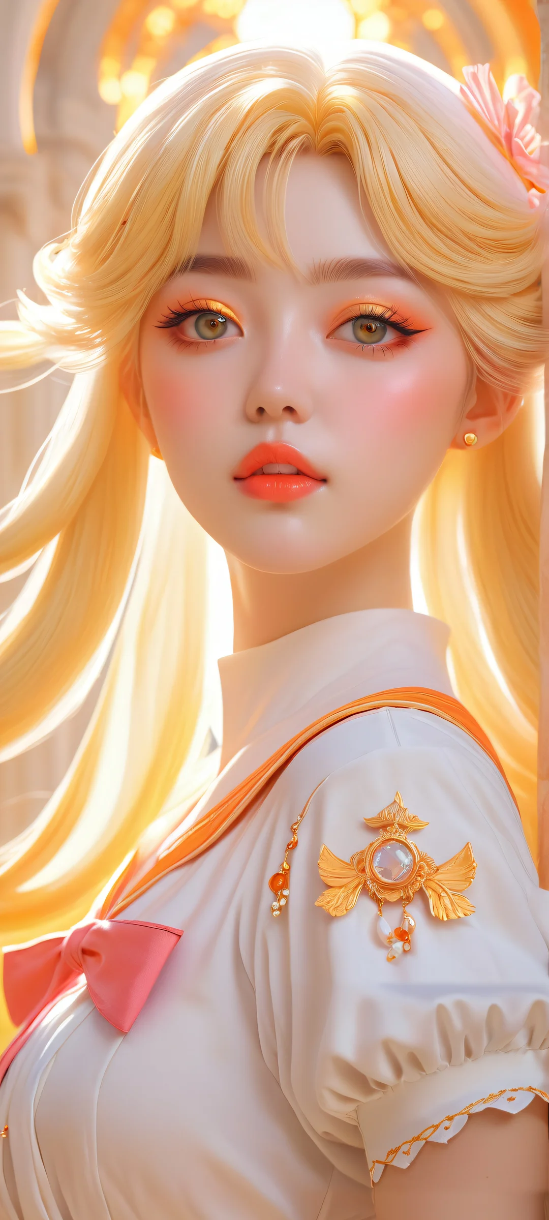 Venusian Radiance 2K Mobile Background A stunning vertical portrait of Sailor Venus on an iPhone/Android home screen, with intricate details and ethereal lighting.