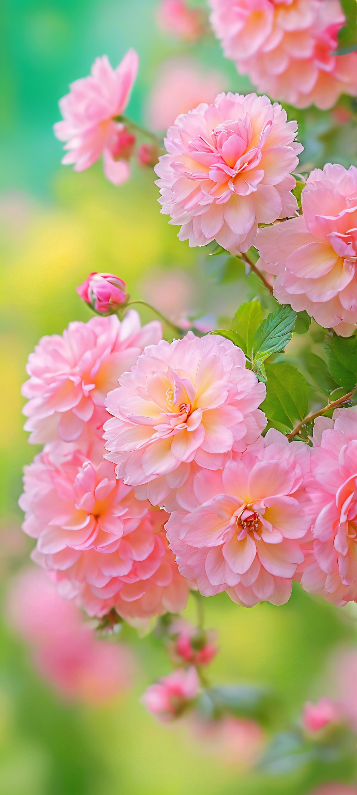 Vibrant Bloom QHD Phone Background iPhone and Android compatible mobile wallpaper featuring a stunning vibrant bloom garden in soft focus with impressionist lighting.