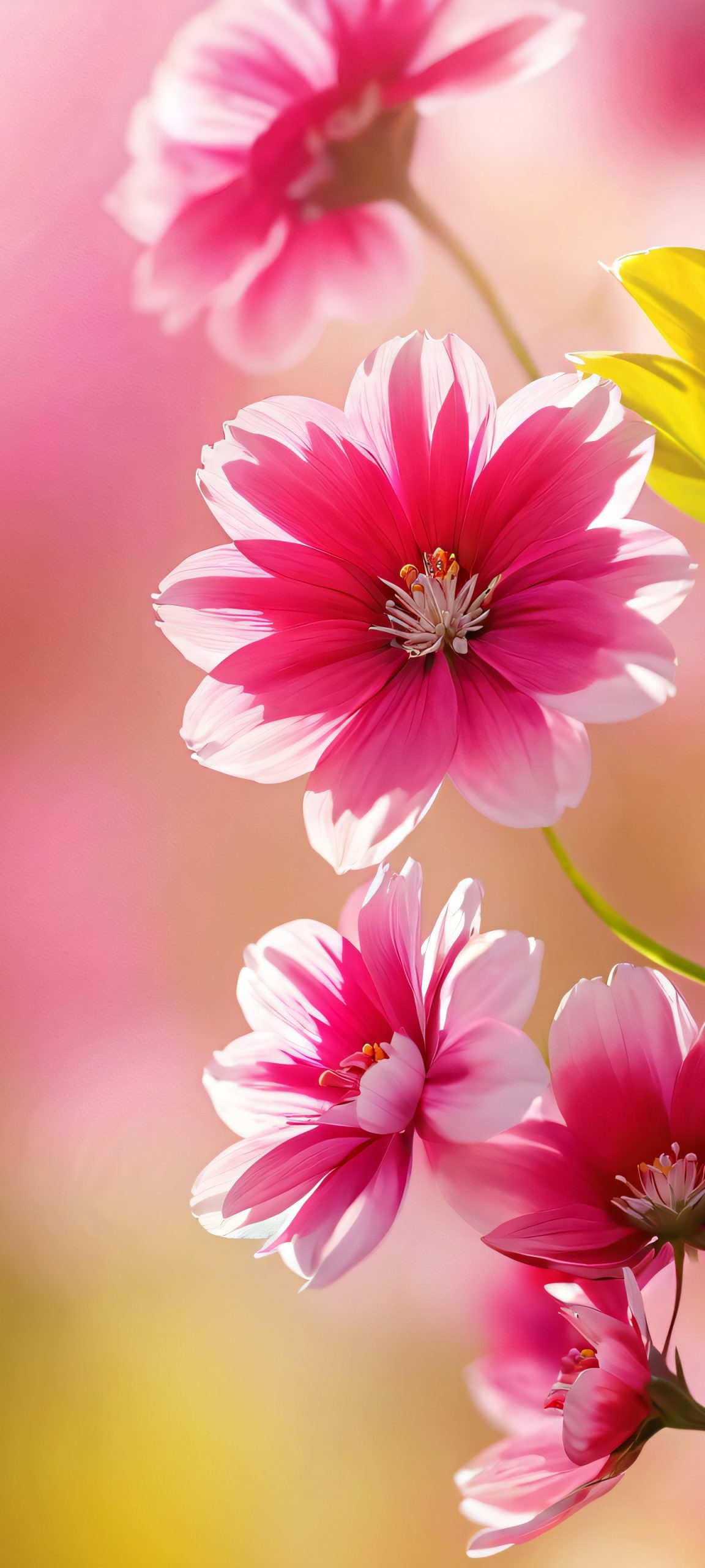 A stunning blooming nature abstract design perfect for iPhone and Android home screens with bright yellow, orange, and blue colors.