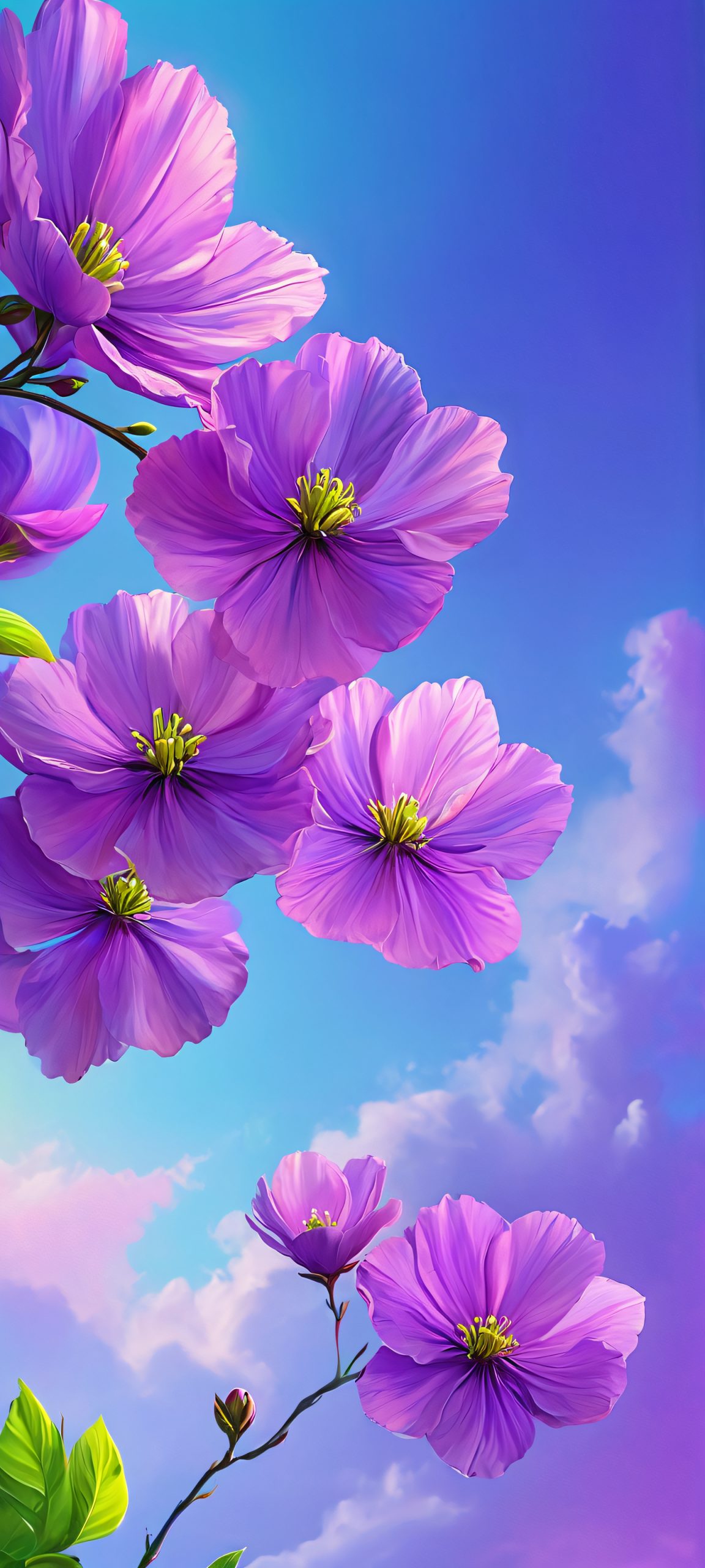 Vibrant Blooms 2K Phone Wallpaper A stunning mobile wallpaper featuring expressive brushstrokes and vibrant blooms against a dreamy atmosphere, perfectly optimized for iPhone and Android devices.