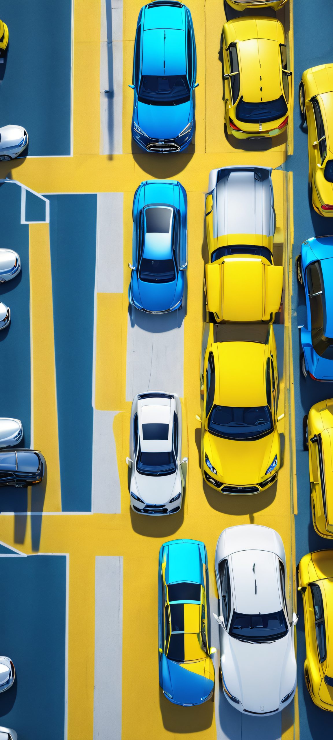 A stunning visual of vehicles parked in a vibrant city streets scene, perfect for iPhone/Android home screens.