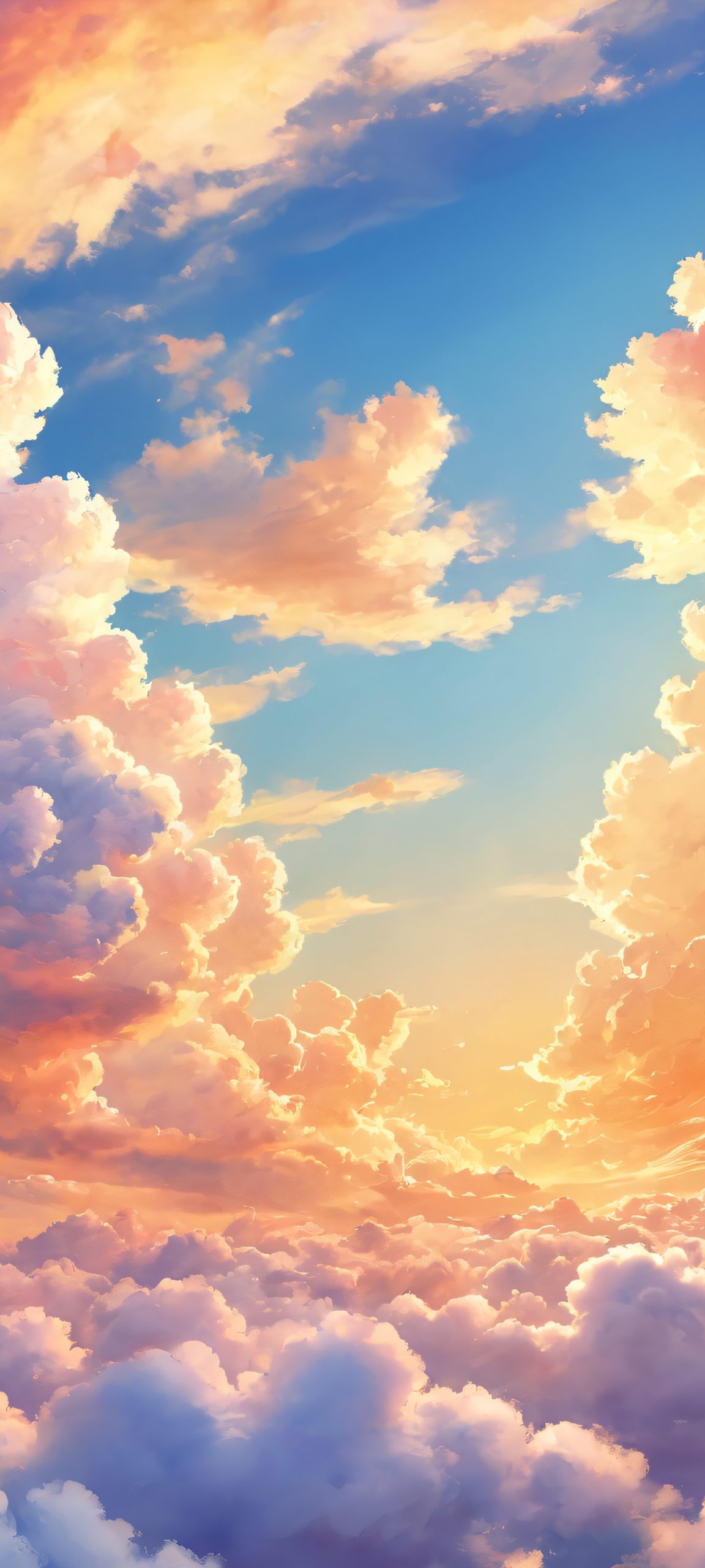 Breathtaking clouds and sky iPhone and Android wallpaper with watercolor details, perfect for Golden Hour moments, featuring cool pastel hues.