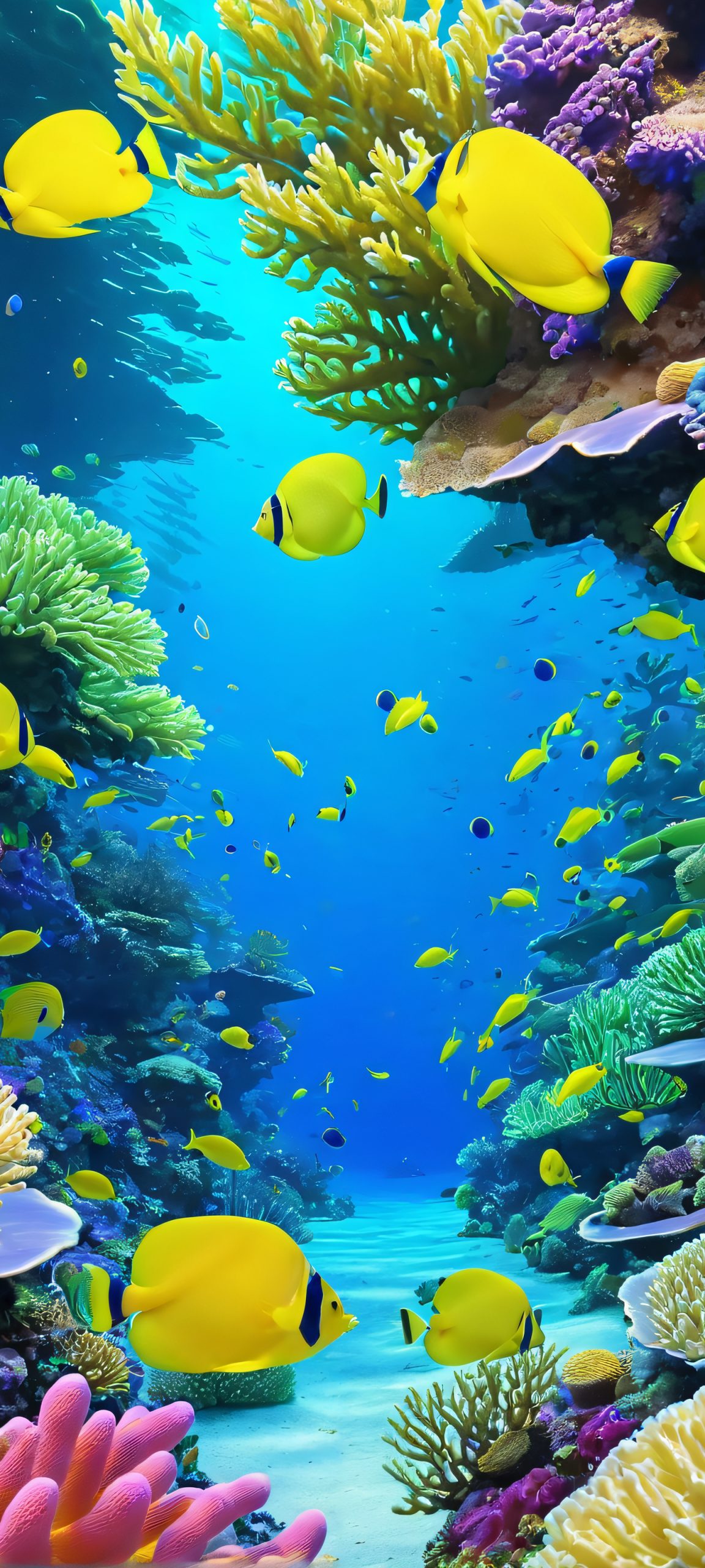 Colorful fish swimming amidst vibrant coral, perfect for iPhone/Android home screens.