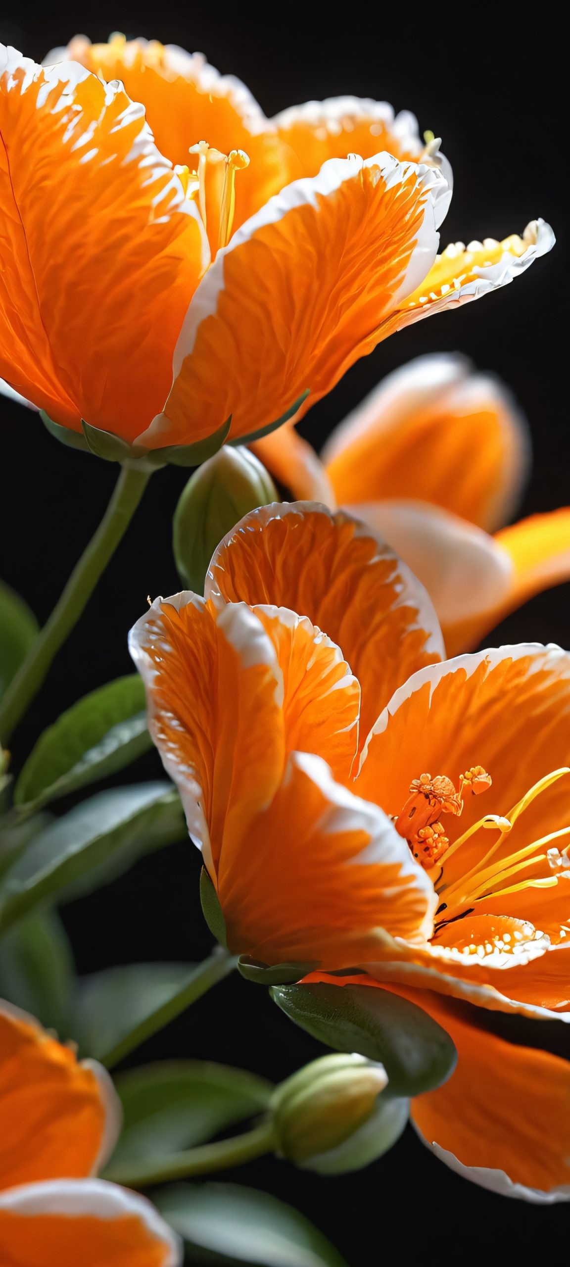 Vibrant Orange Bloom Lock Screen for iOS & Android Beautiful orange blooms on a dark background, perfect for iPhone/Android home screens.