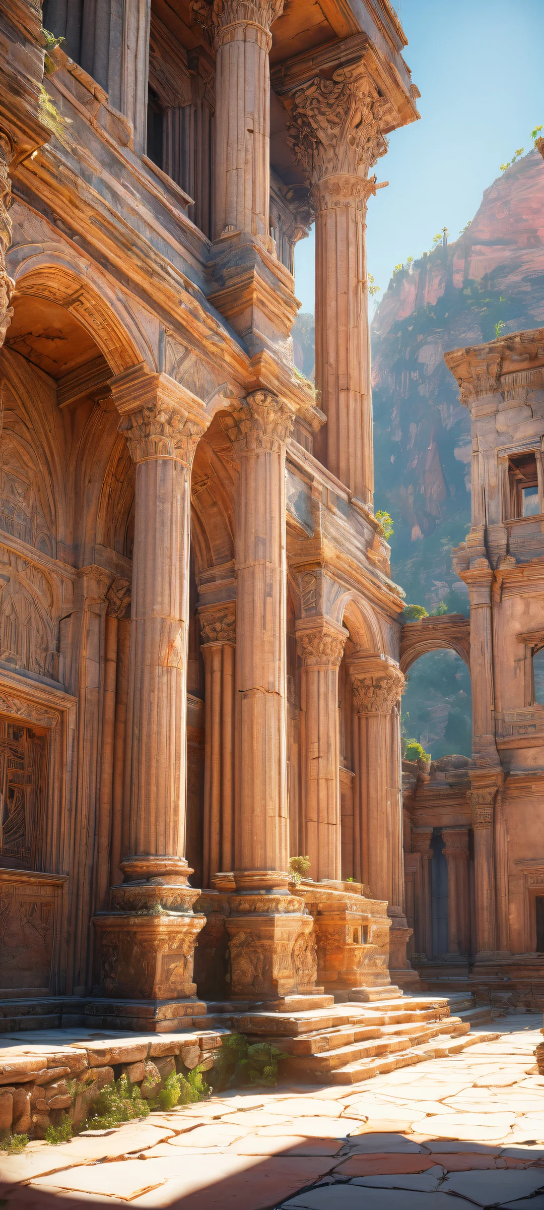 Ethereal portrait artwork of Viltrumita on iPhone/Android home screen, with intricate micro-details and ruins, perfectly clean top half, and stunning visual impact.