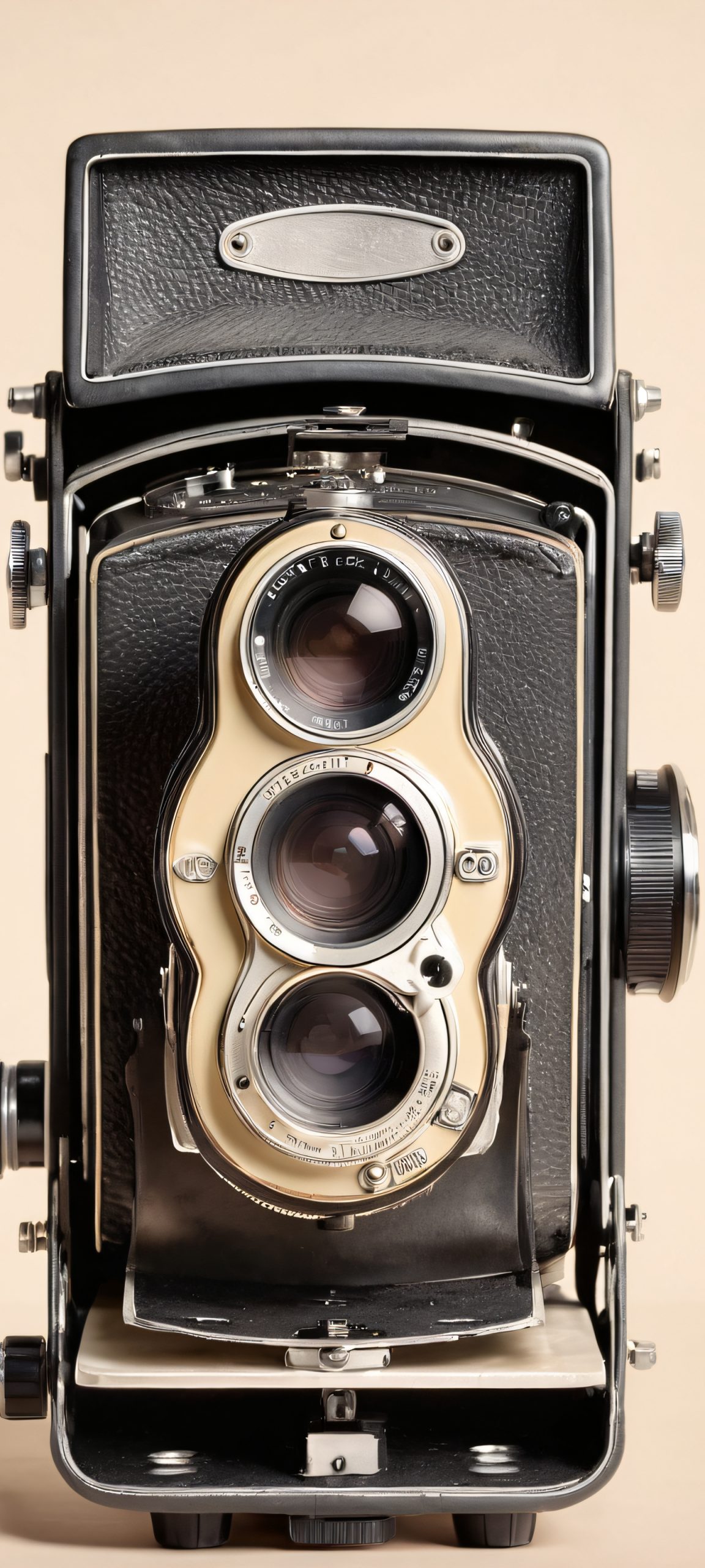 Vintage camera-themed wallpaper with warm beige, muted gray, and cream tones, perfectly optimized for iPhone, Samsung Galaxy, and Android home screens.