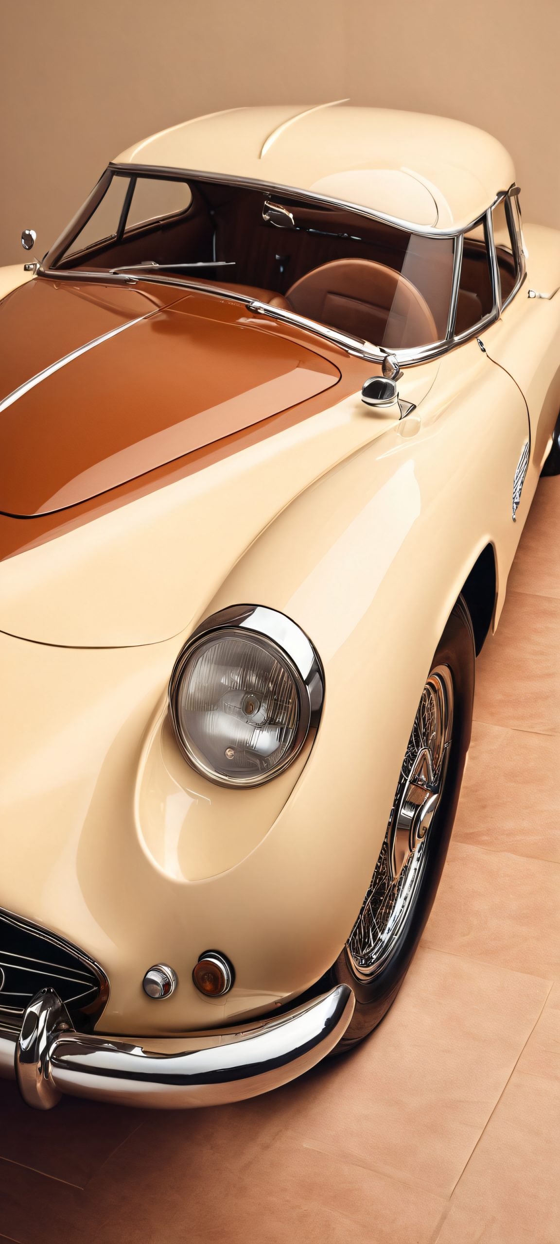 A warm and cozy vintage car garage interior, perfectly suited for iPhone and Android home screens.