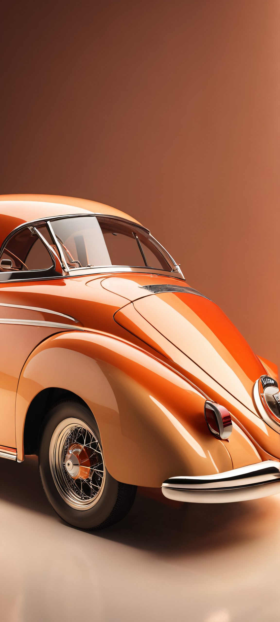 A stunning vintage car surrounded by warm beige and rusty red tones, perfectly suited for iPhone and Android devices.