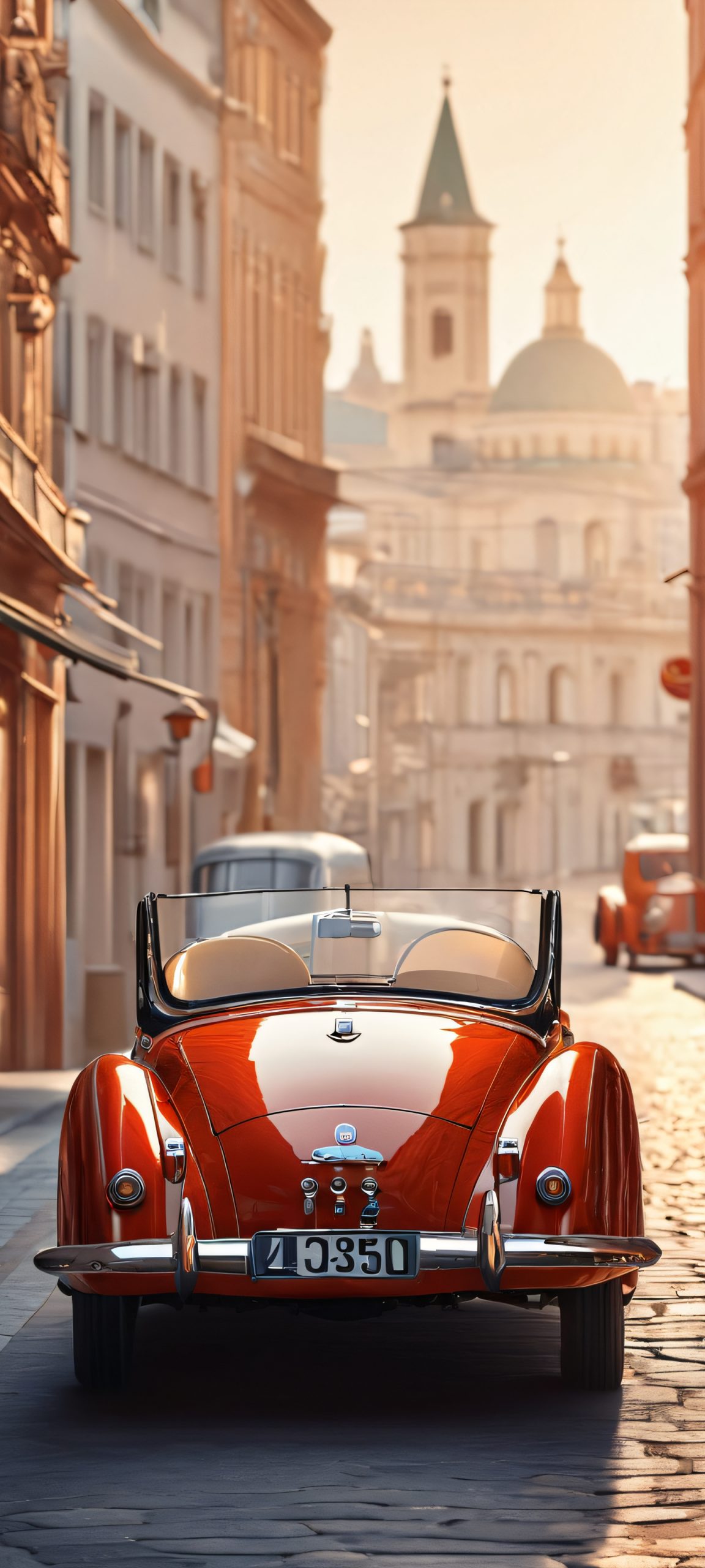 A vintage car stands out in an urban setting, perfectly suitable for iPhone and Android devices.