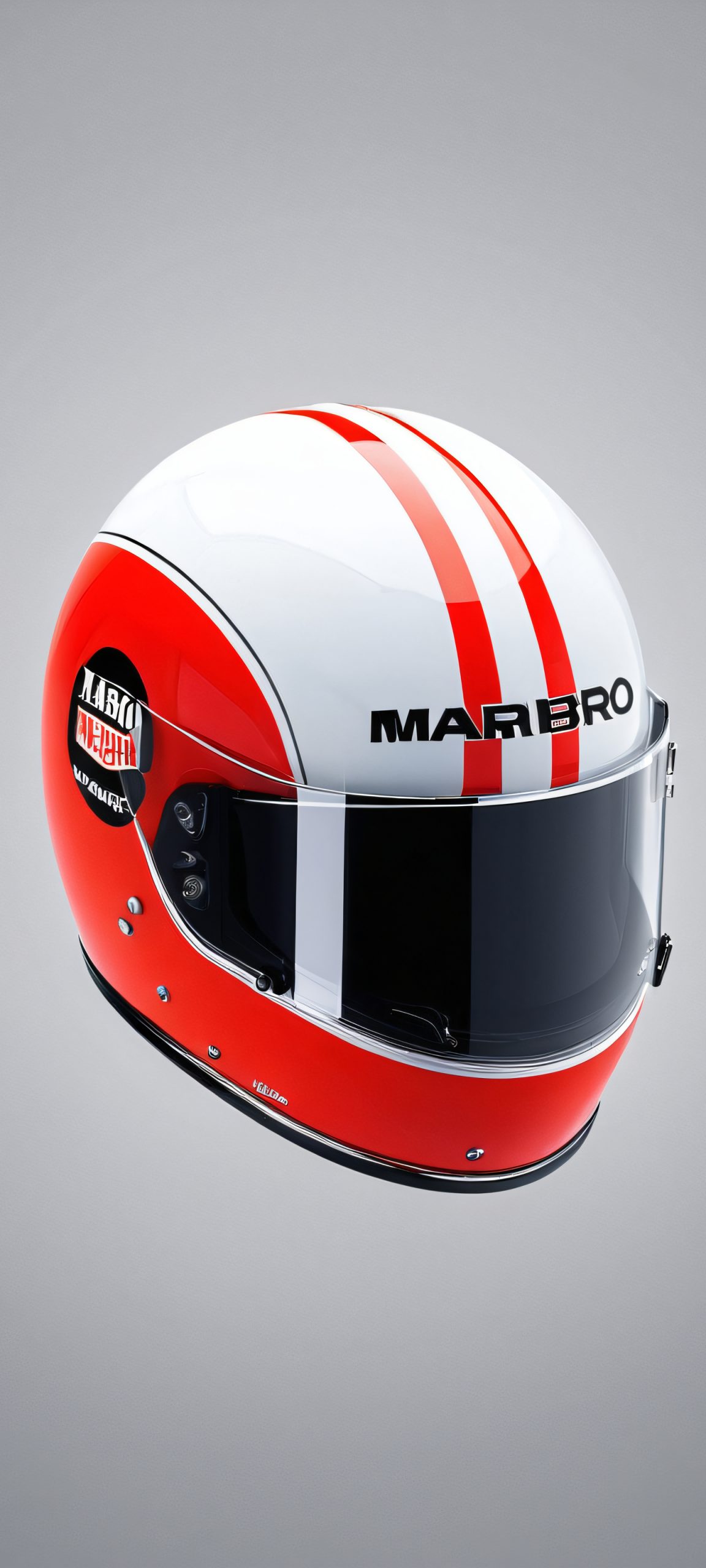 Vintage racing garage helmet wallpaper featuring a minimalist design with bright fluorescent colors, perfect for iPhone, Samsung Galaxy, and Android home screens.