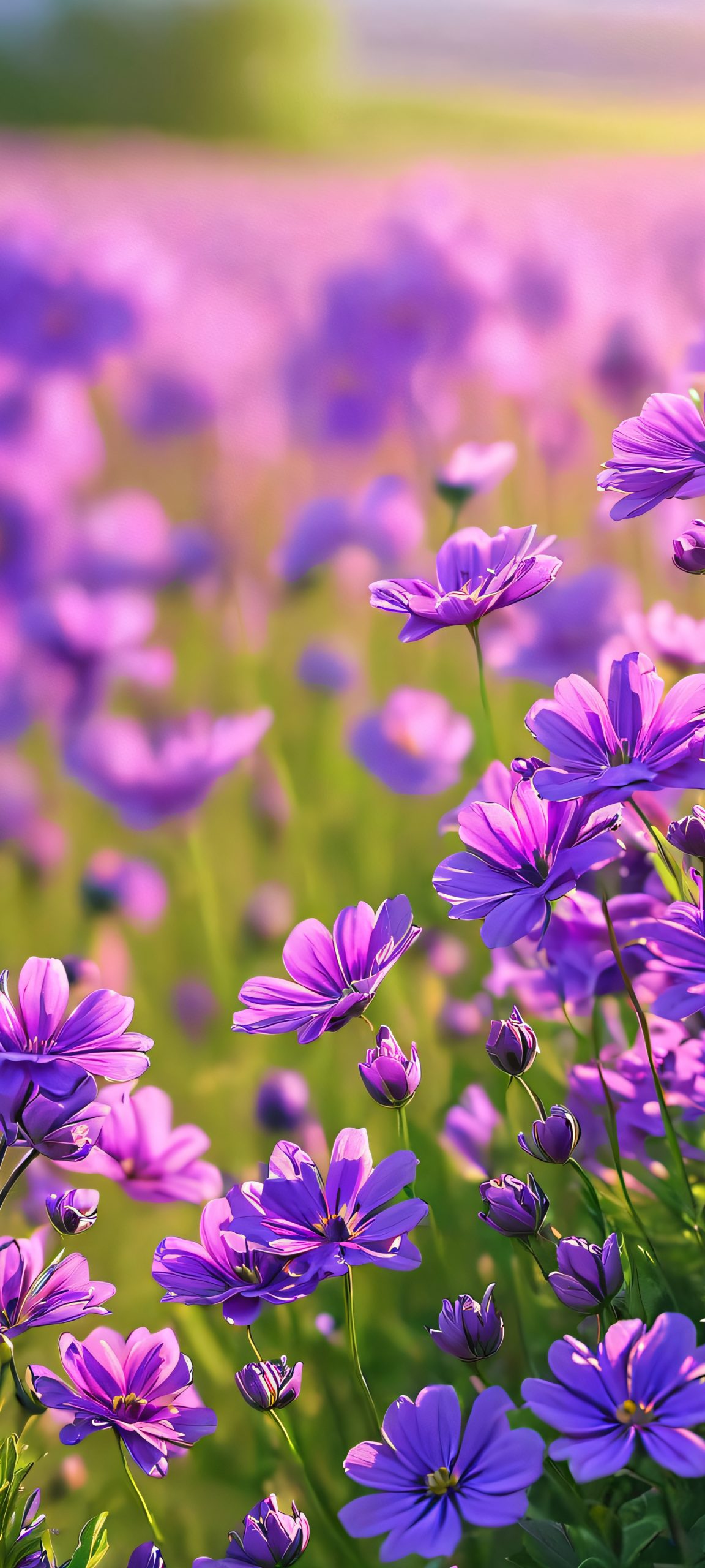 Beautiful purple flowers in a field at daylight, perfect for iPhone and Android home screens