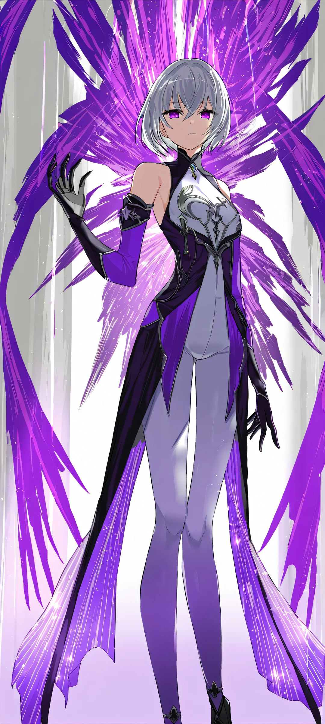 Violet Radiance 2K QHD Mobile Wallpaper A stunning vertical anime wallpaper featuring a girl with deep violet and silver hair, perfectly suited for iPhone/Android home screens.