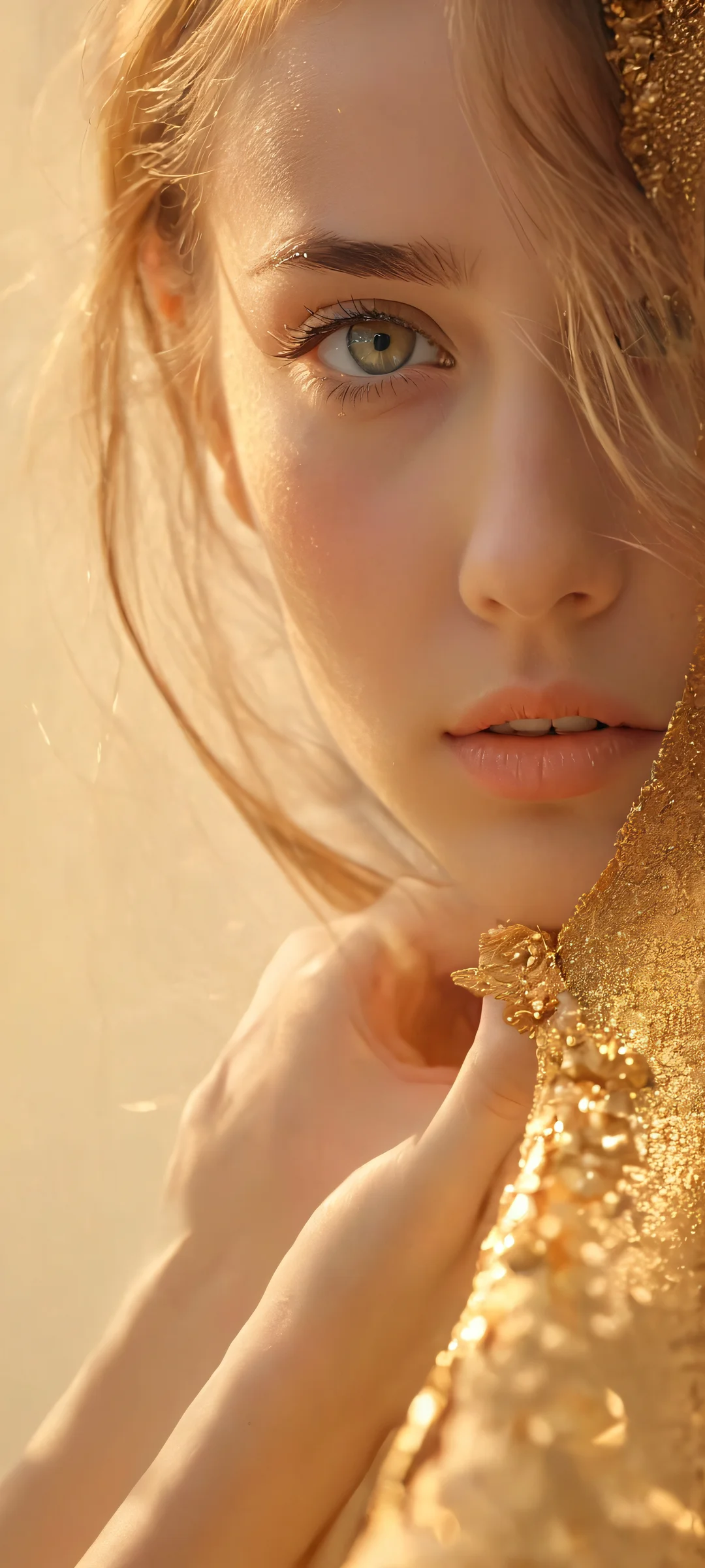 Slow motion macro of a girl surrounded by gold and soft pastels. Perfect for iPhone or Android home screens.