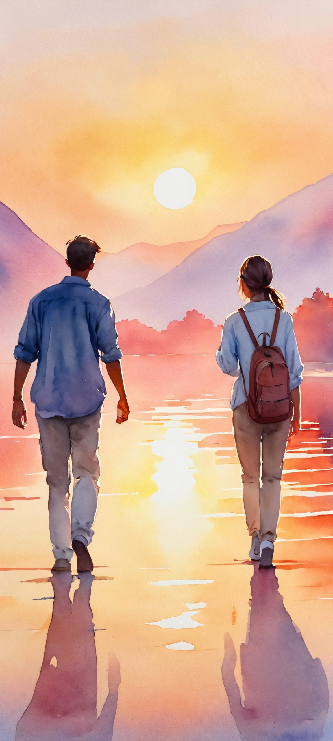 Warm Watercolor Oasis 2K Phone Wallpaper Discover a serene outdoor escape for your iPhone or Android, featuring soft watercolor hues and delicate details