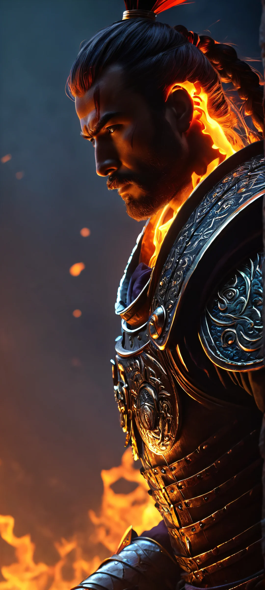 Warrior in Darkness 2K QHD Home Screen A stunning iPhone and Android wallpaper featuring a warrior illuminated by glowing darkness on a #34C759 background.