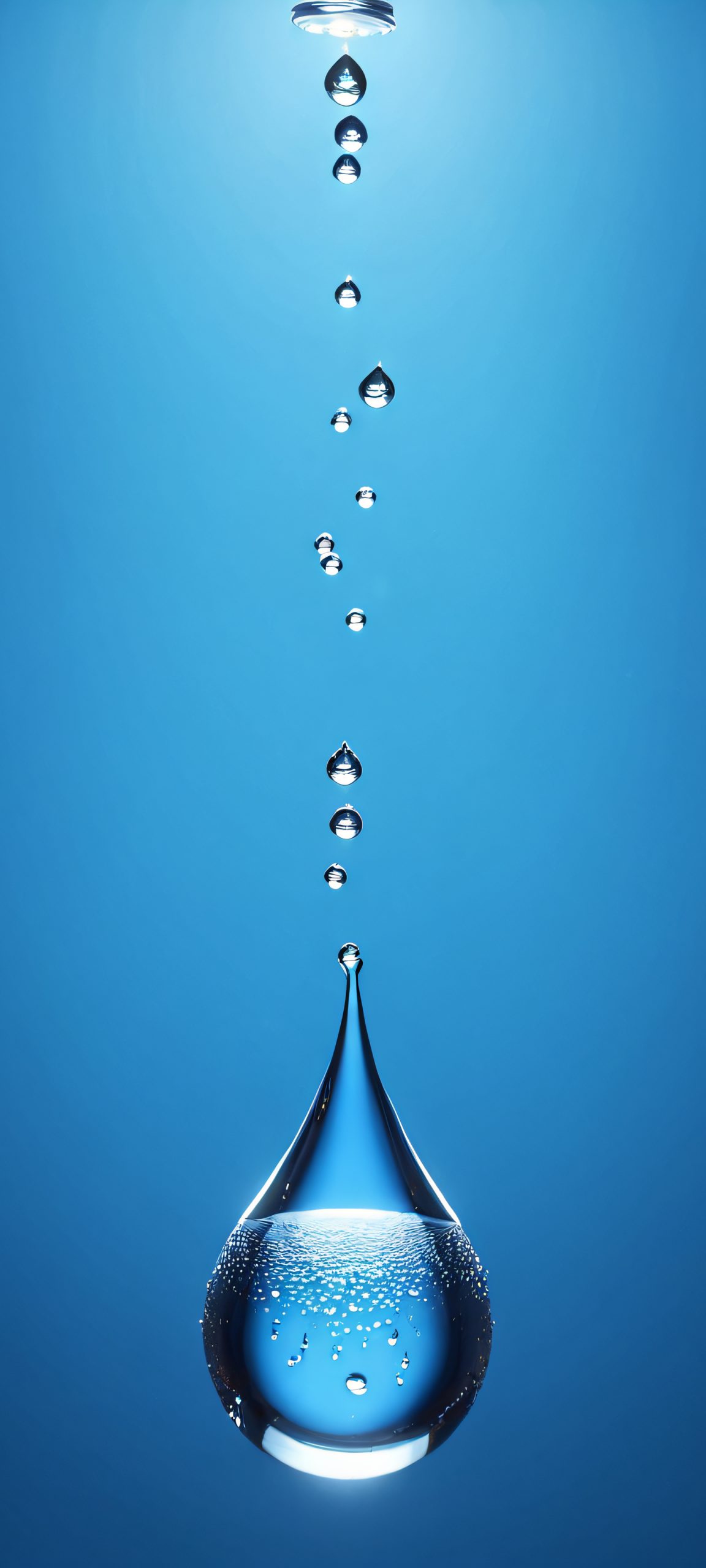 A serene water drop surrounded by darkness, showcasing the beauty of blue and white hues, perfect for iPhone or Android home screens.