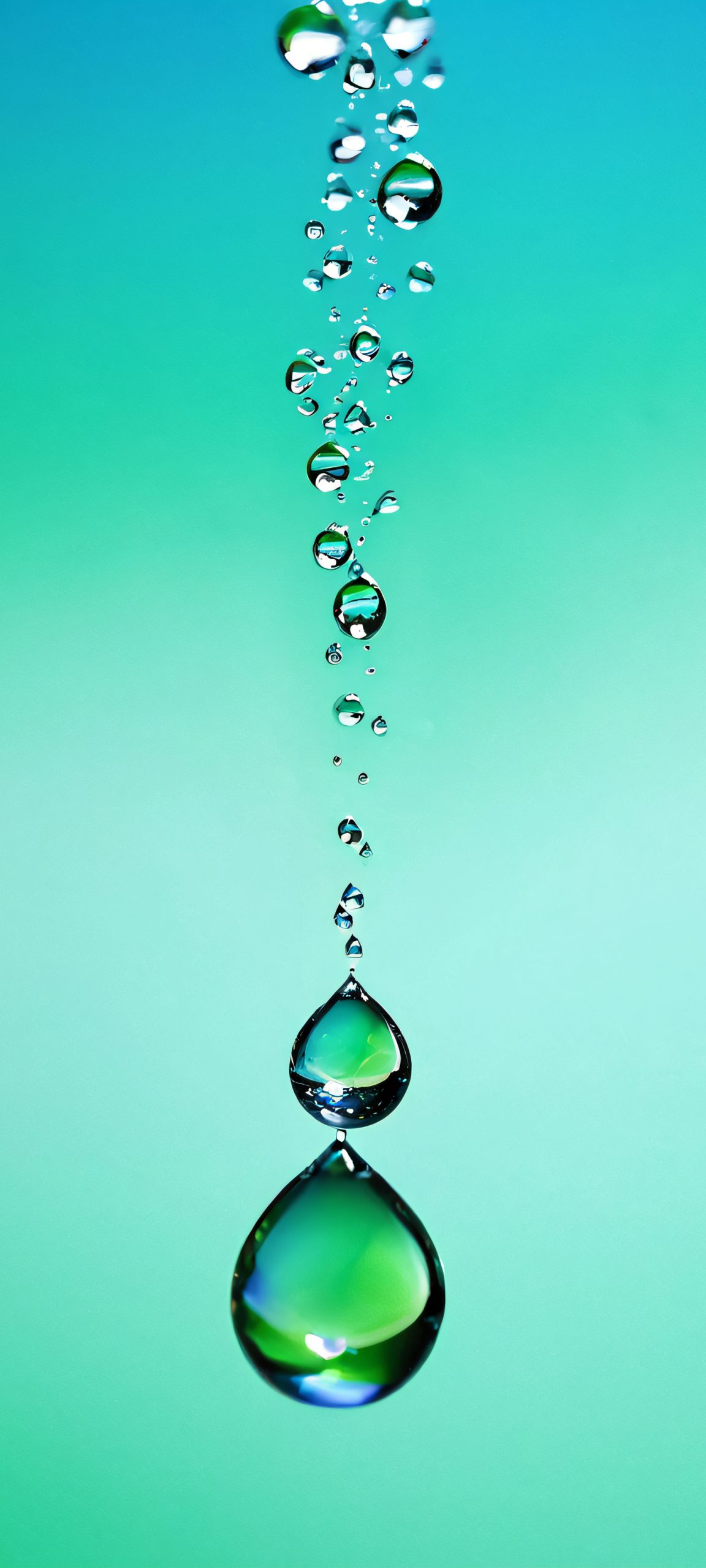 Delicate water droplets on a soft green and blue surface, perfectly captured on an iPhone or Android device.