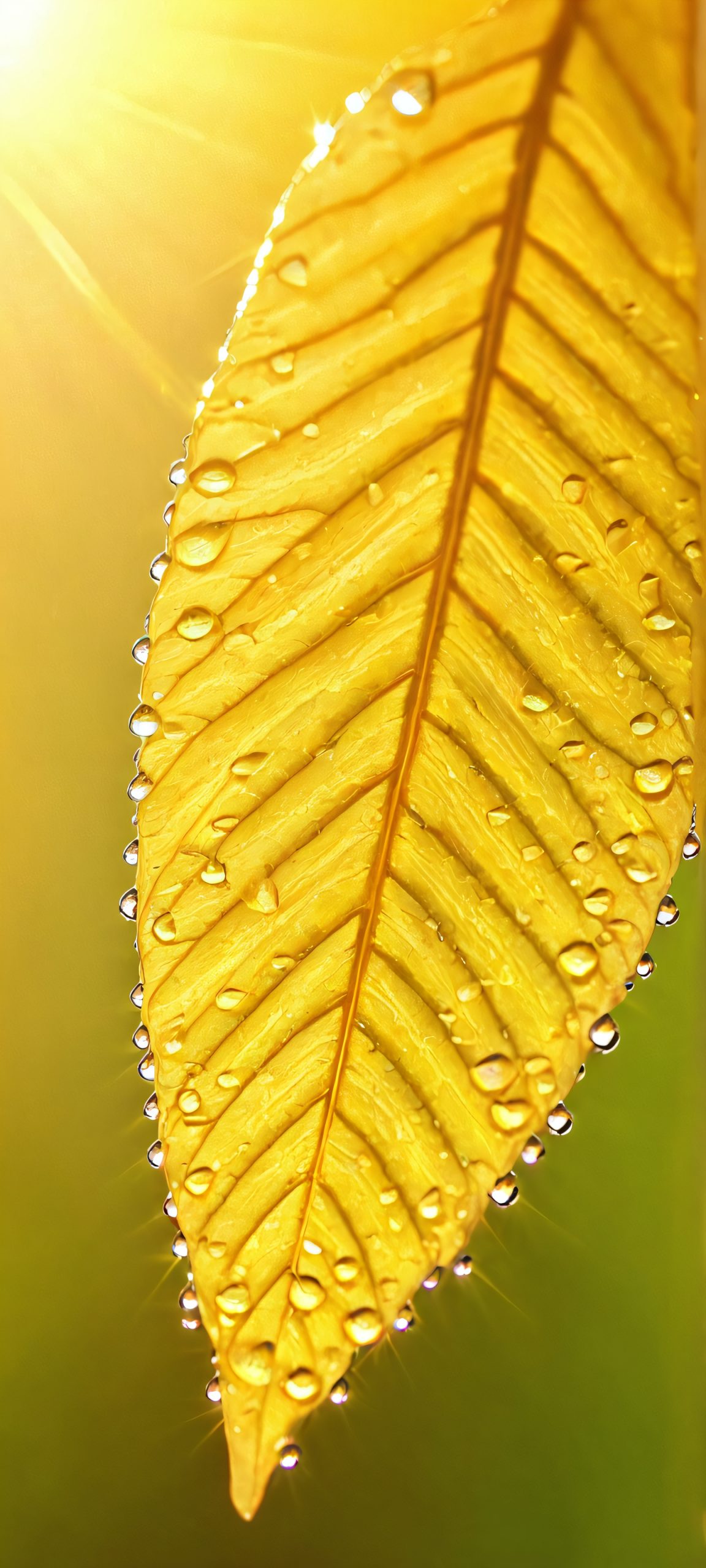 water droplets leaf masterpiece golden light scaled