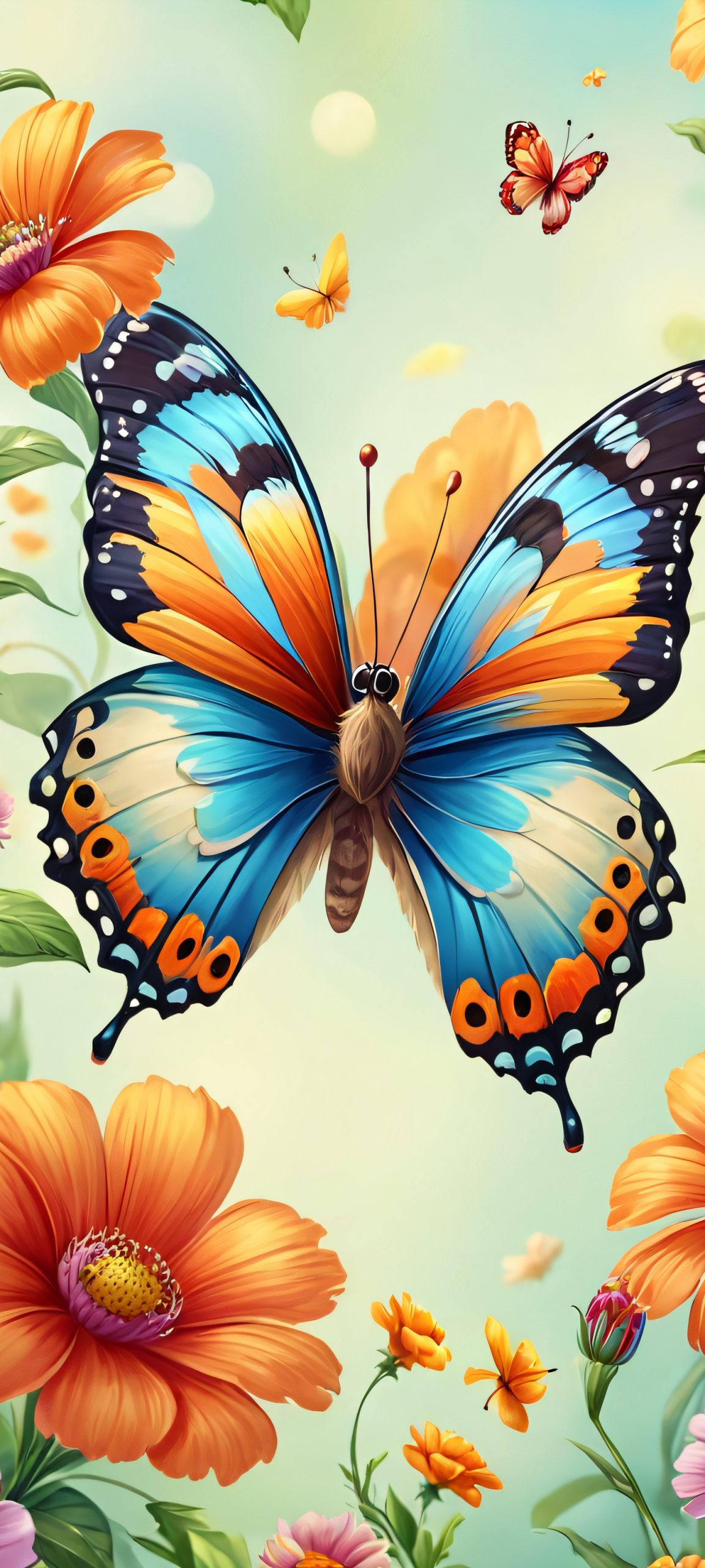 Beautiful whimsical butterfly floral design for iPhone and Android home screens.