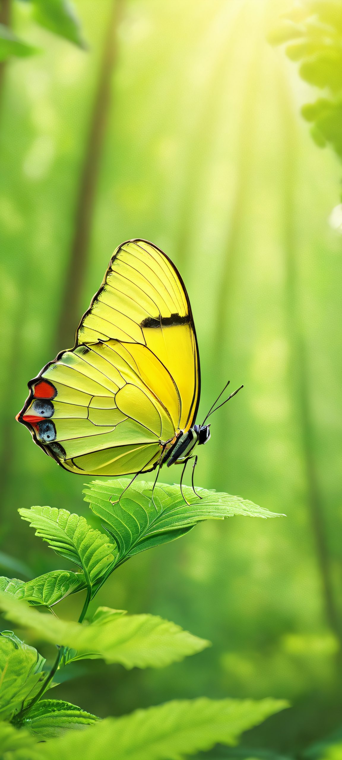 Delicate butterfly amidst lush forest foliage, perfectly suited for your iPhone or Android home screen
