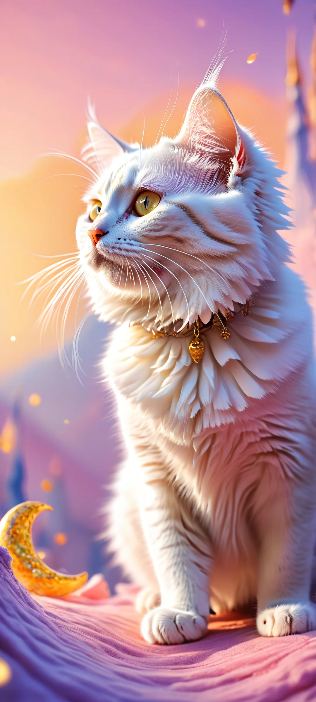 A kitten surrounded by swirling paints and shooting stars, perfect for iPhone/Android home screens.