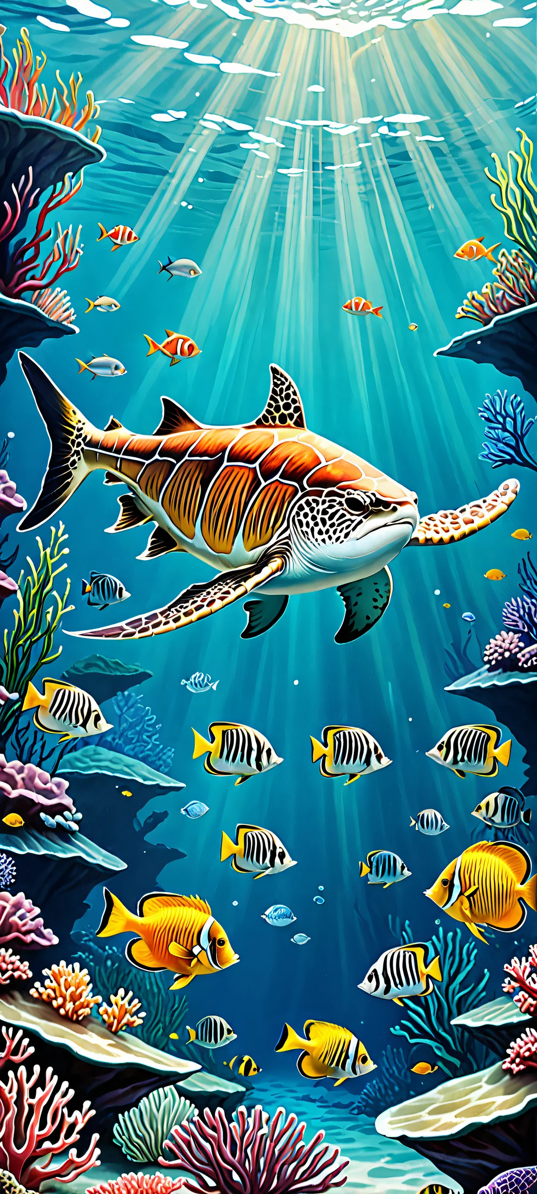 Beautiful underwater illustration of an animal, perfectly suitable for iPhone and Android home screens.