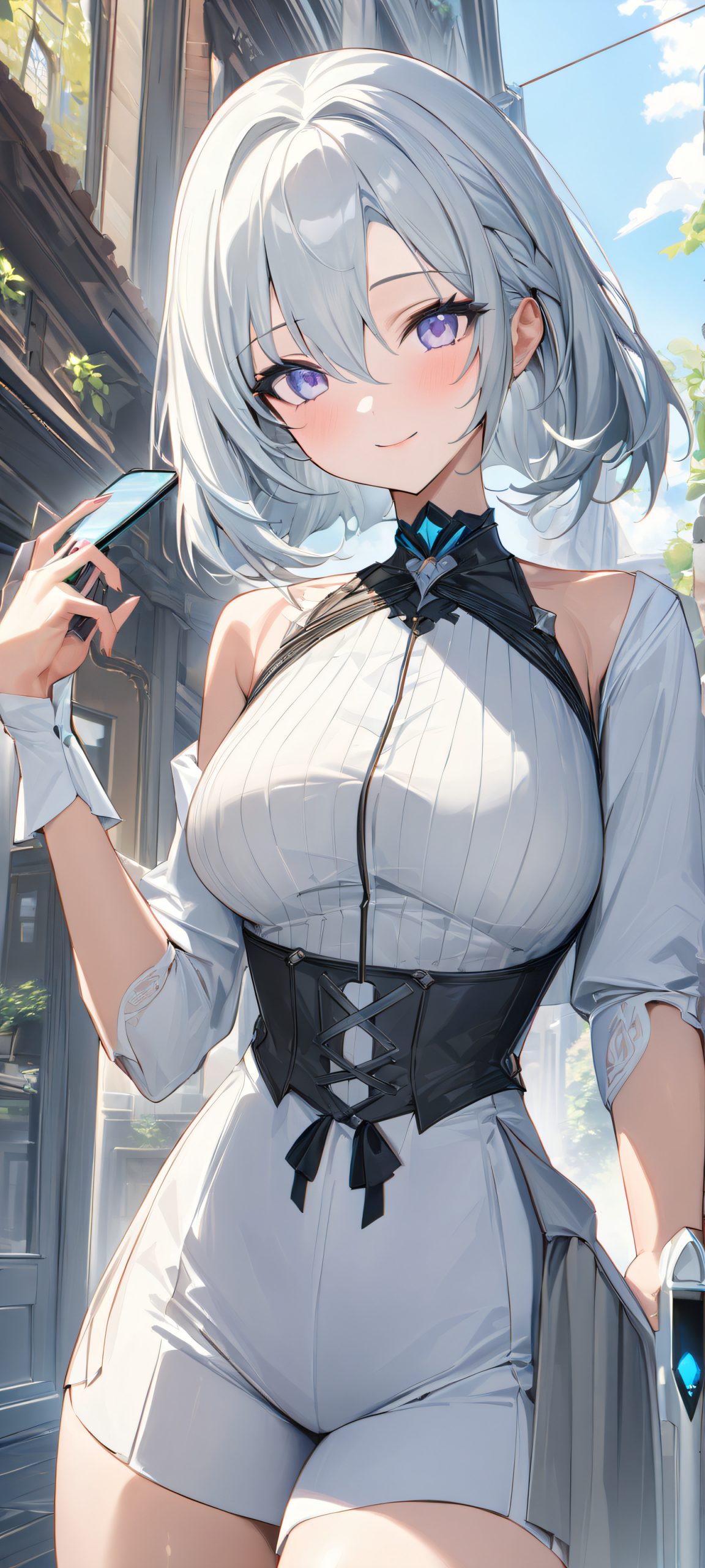 Whimsical Wonder iPhone & Android Wallpaper Beautiful gray and white illustration of a female cartoon character with soft focus. Perfect for iPhone/Android home screens.