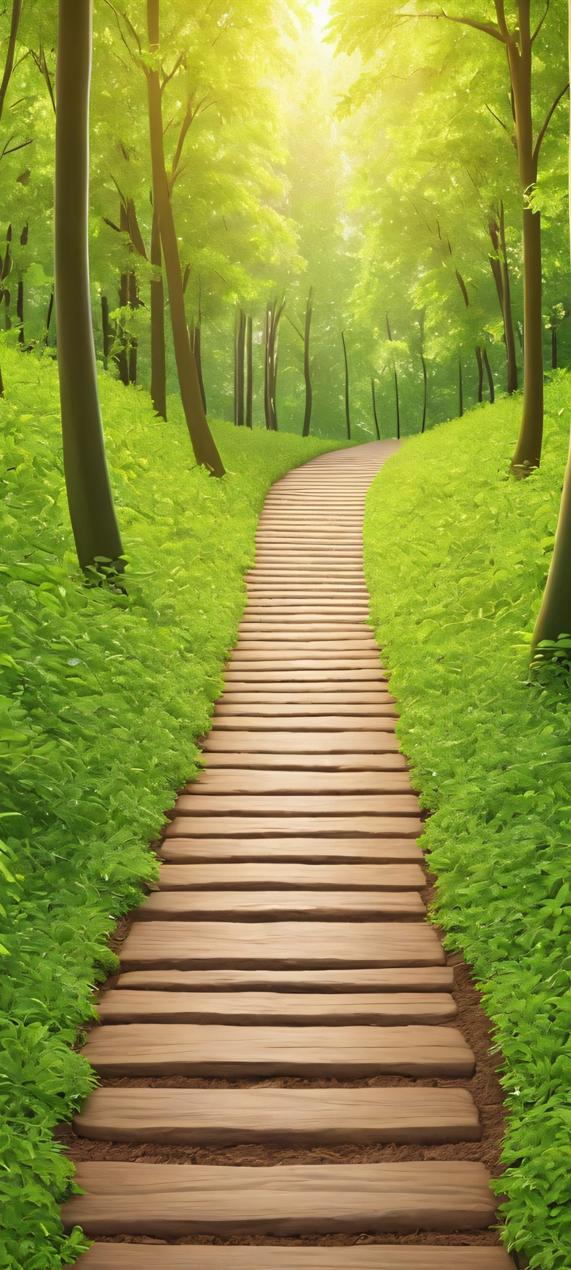 A serene walkway surrounded by lush greenery, perfectly suited for your iPhone or Android device.