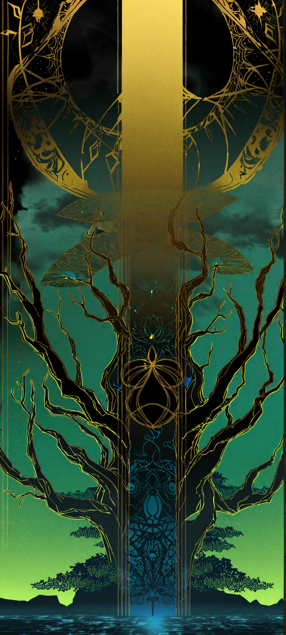 A Chihiro's Spirit in a serene landscape of mystical forest elements and deep blues on iPhone/Android. Perfect for home screens.