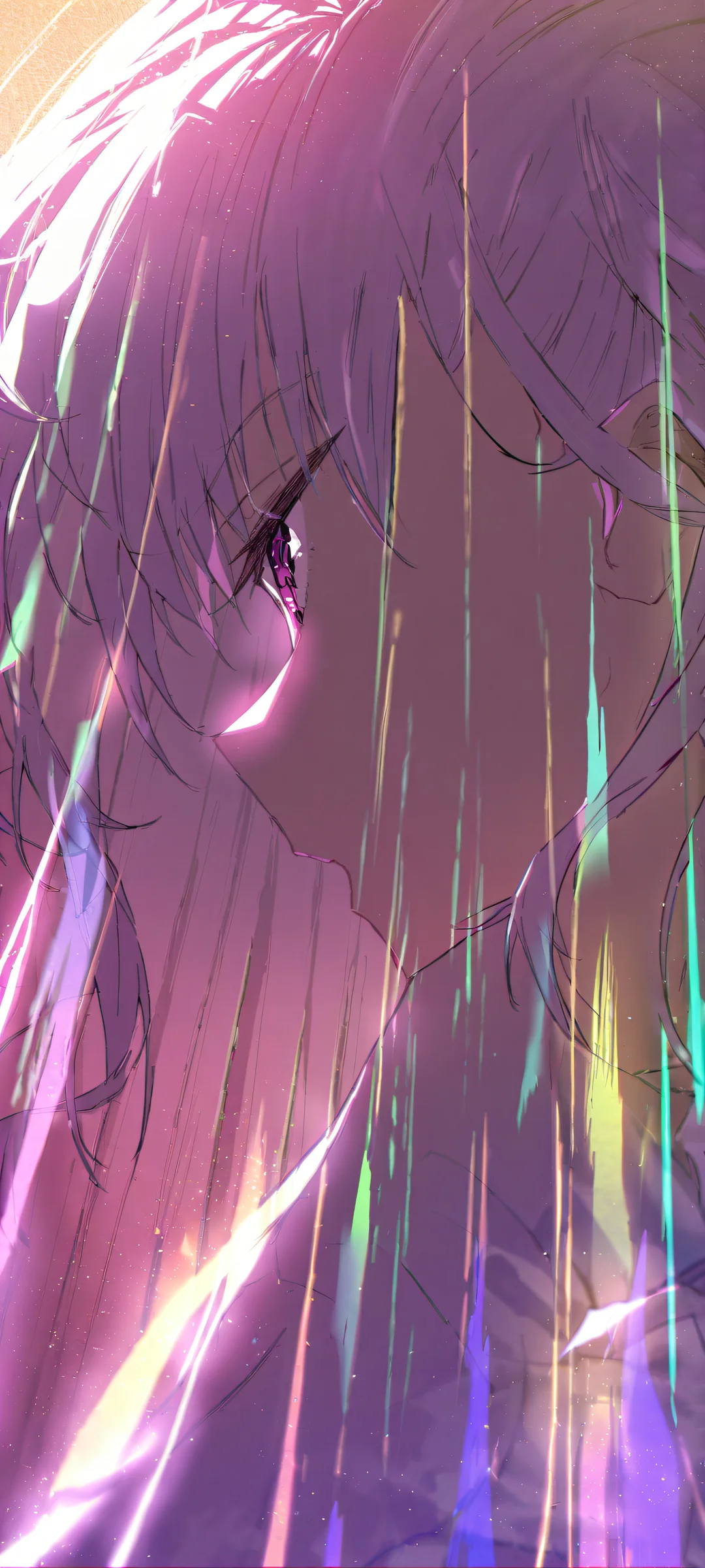 Anime girl with soft pastel colors and volumetric lighting on an iPhone or Android mobile device.