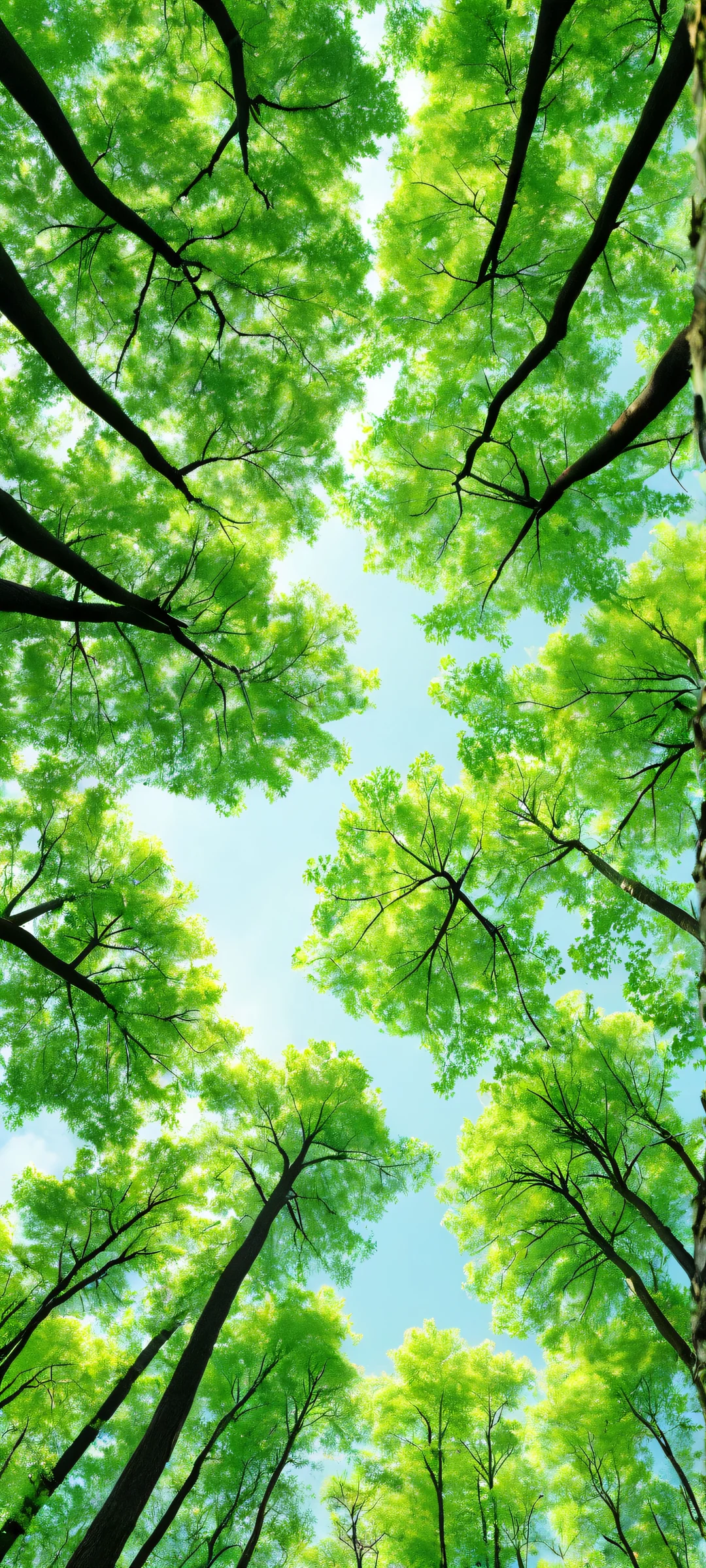 A serene vertical landscape of towering trees, perfectly optimized for iPhone and Android devices. Perfectly suited for your mobile home screen.