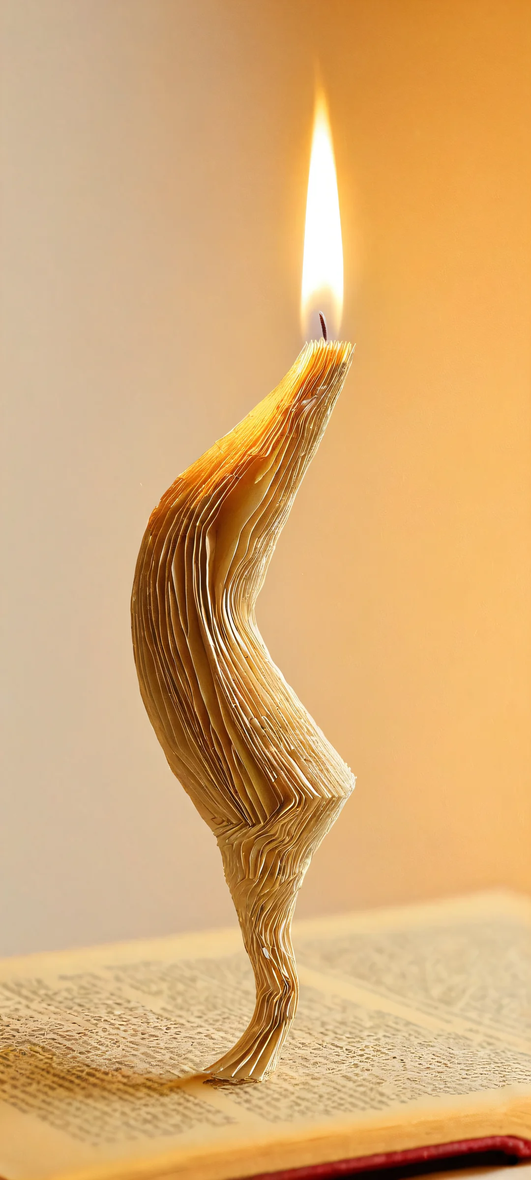 iPhone and Android users will love this whimsical wallpaper featuring a delicate paper fiber figure illuminated by soft candlelight, reminiscent of ancient tomes.