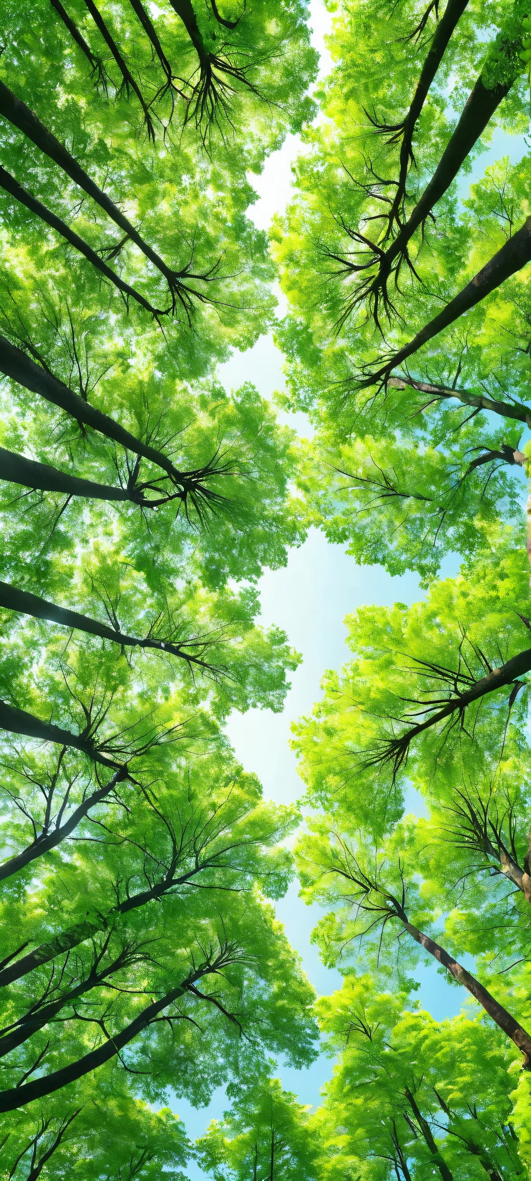 Whispers in the Woods QHD Smartphone Background Trees and foliage surround a serene forest scene on an iPhone/Android device.