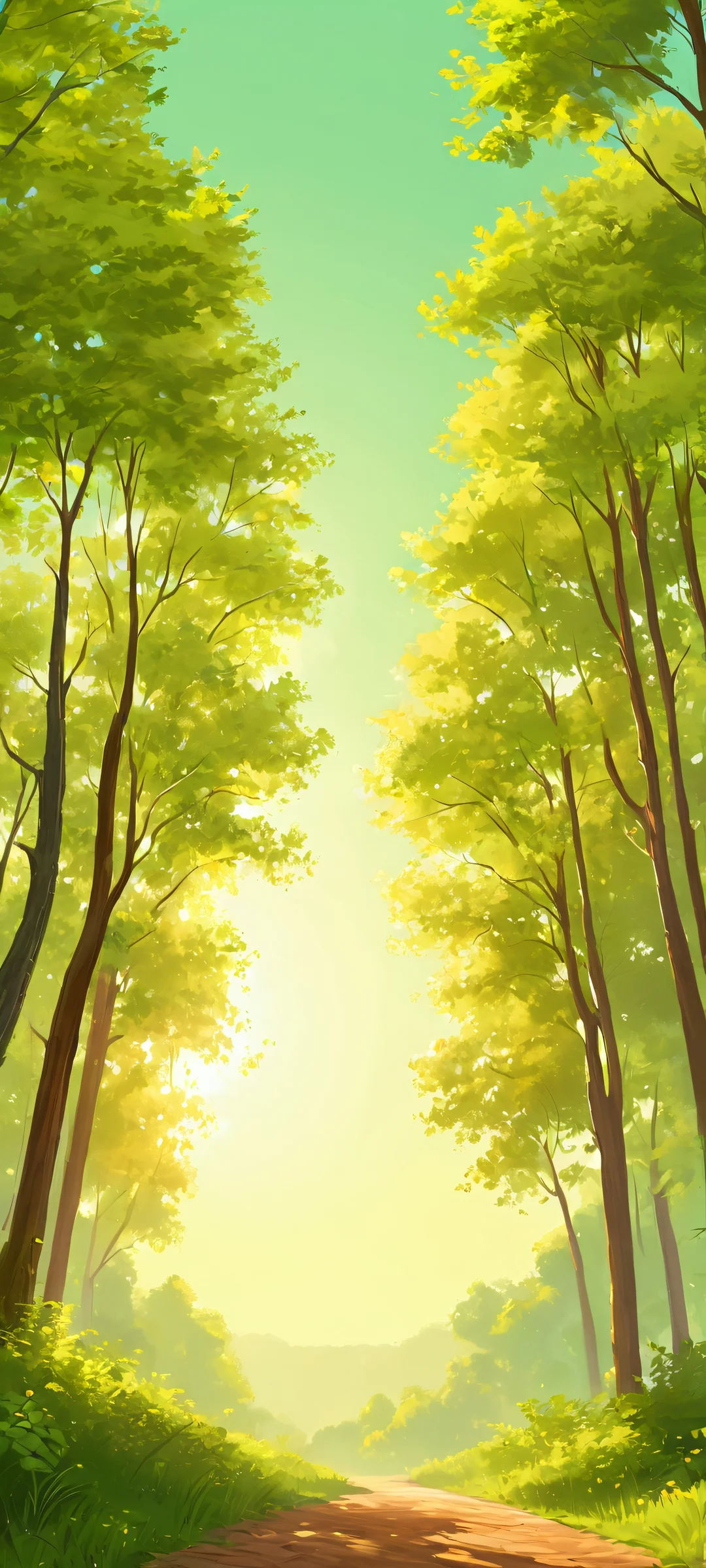 Beautiful digital painting of trees on a sunny day for iPhone/Android
