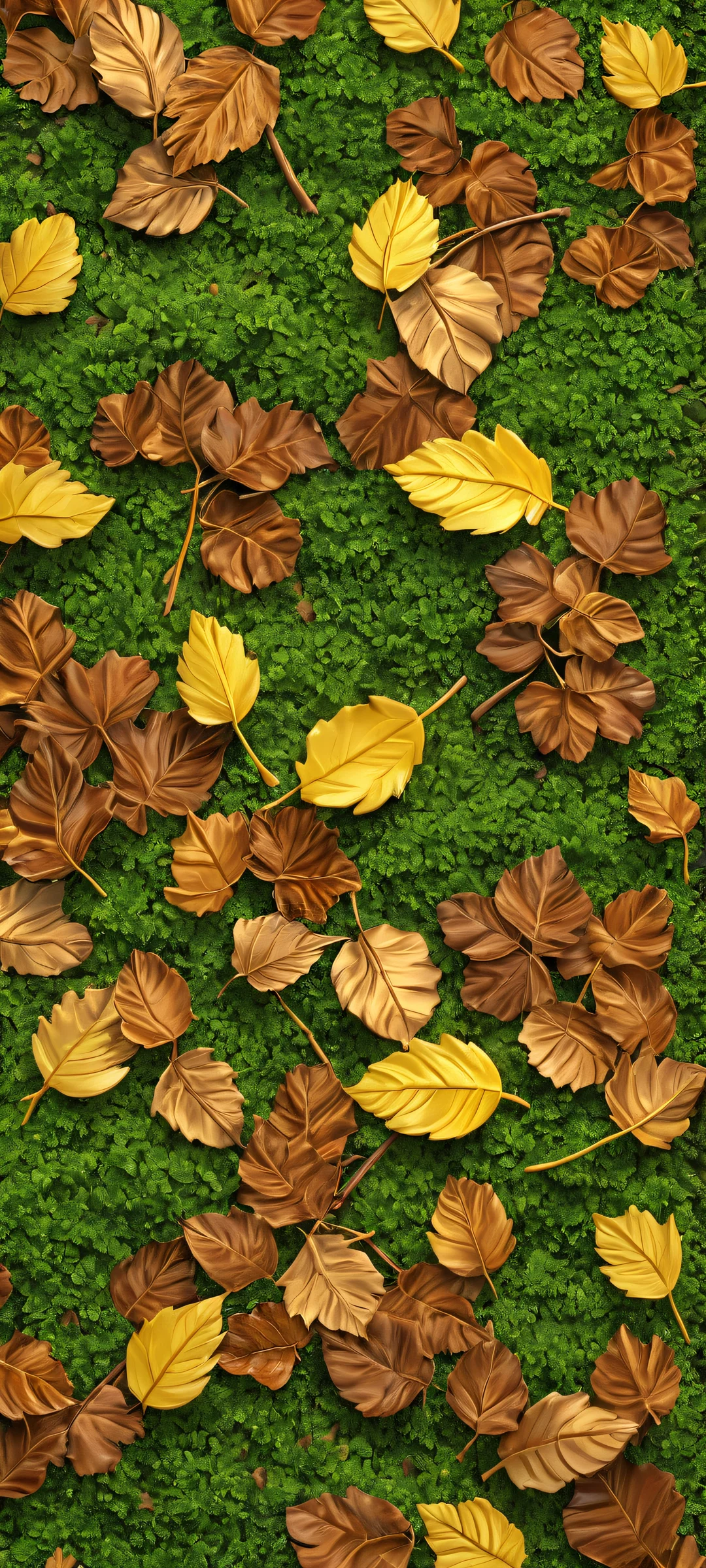 A serene forest floor scene featuring shaded woodland, soft golden light, and hyper-realistic details. Perfect for iPhone or Android home screens.